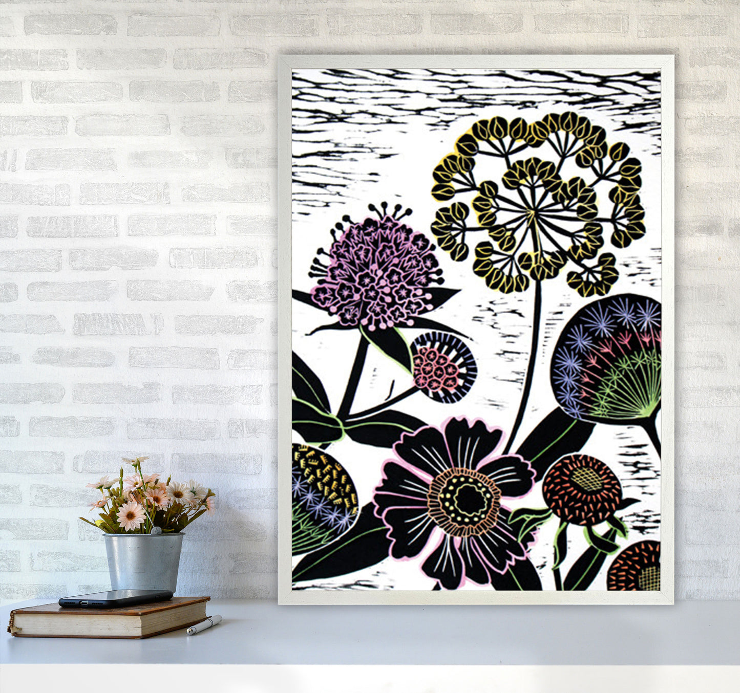 Autumn Seeds Art Print by Kate Heiss A1 Oak Frame