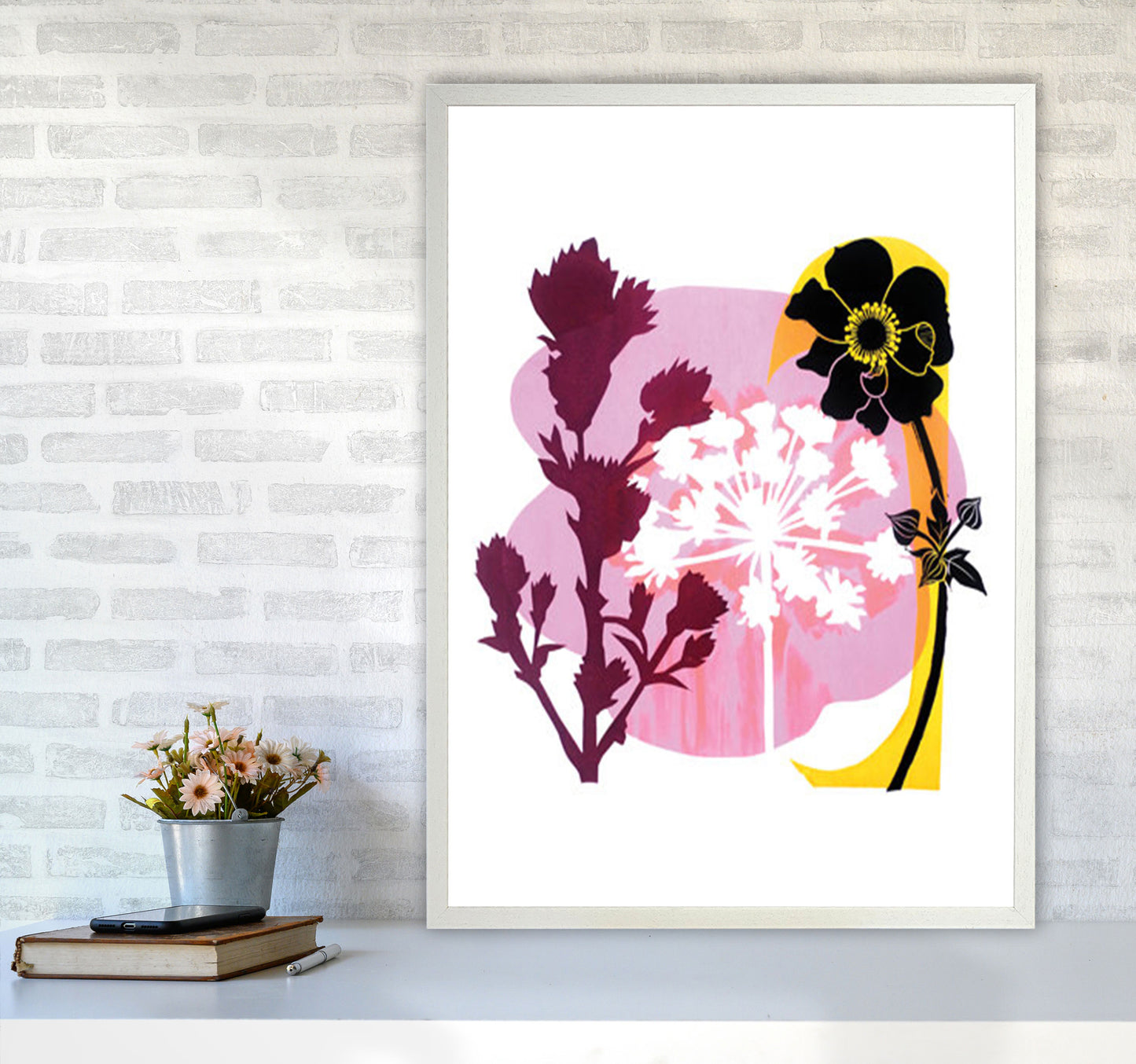 Japanese Anemone Art Print by Kate Heiss A1 Oak Frame
