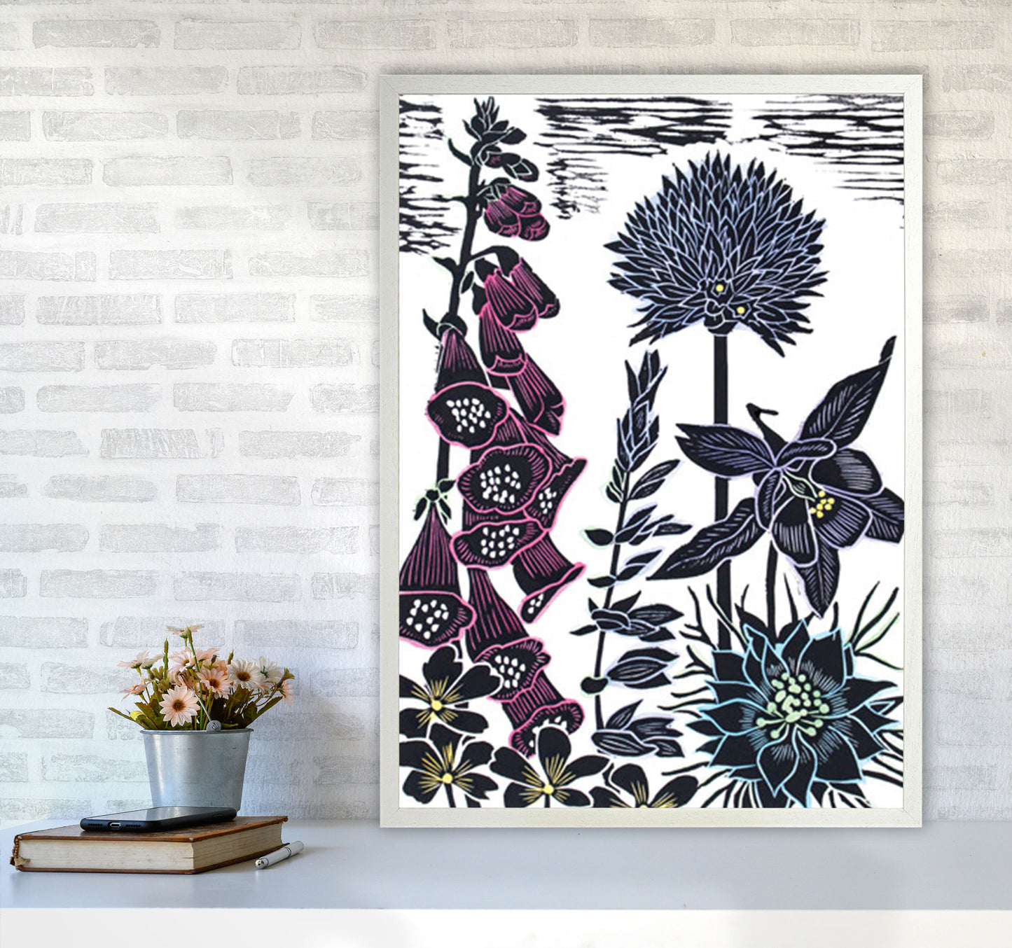 Foxgloves Art Print by Kate Heiss A1 Oak Frame