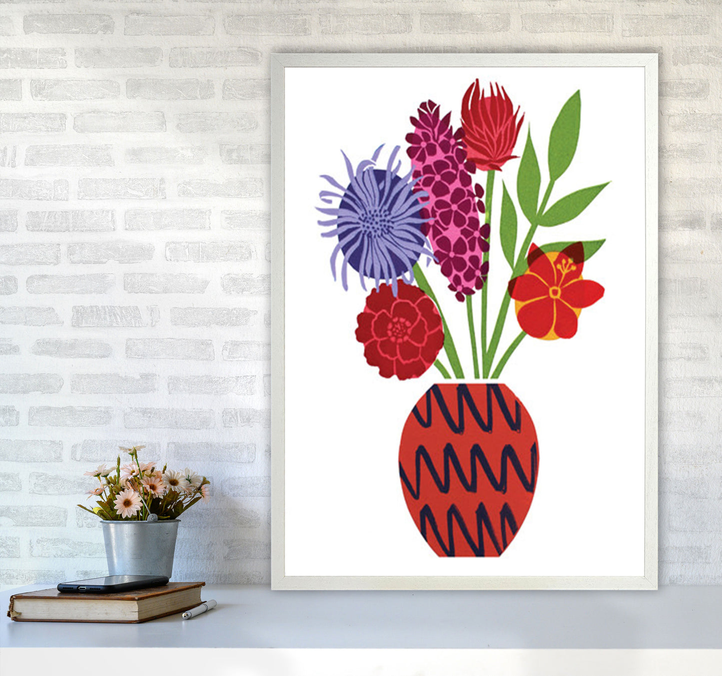 Zig Zag Vase Art Print by Kate Heiss A1 Oak Frame