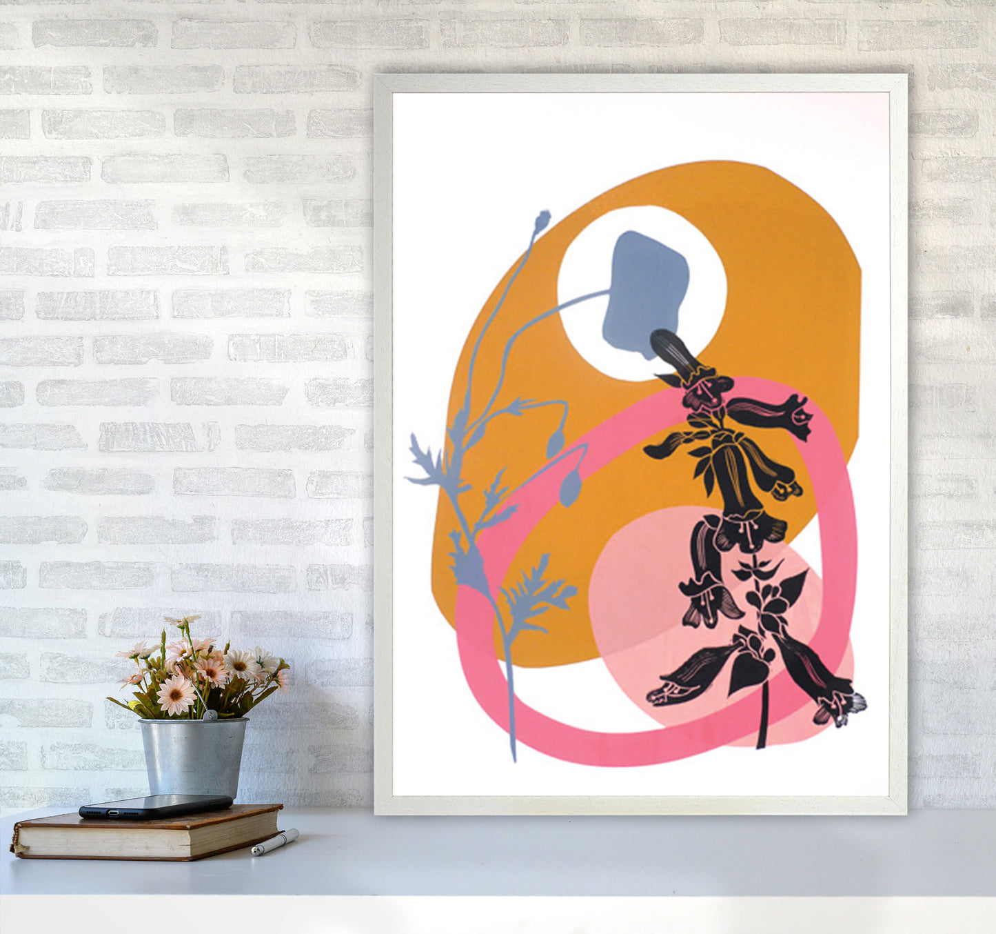 Poppy & Pentemon postcard Art Print by Kate Heiss A1 Oak Frame
