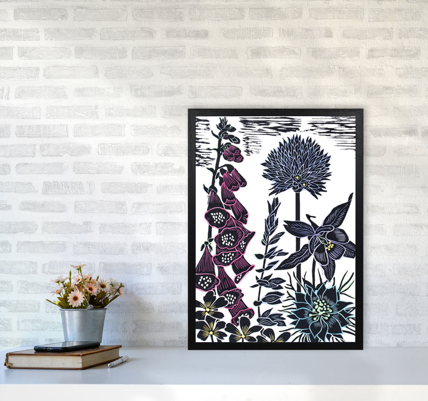 Foxgloves Art Print by Kate Heiss A2 White Frame