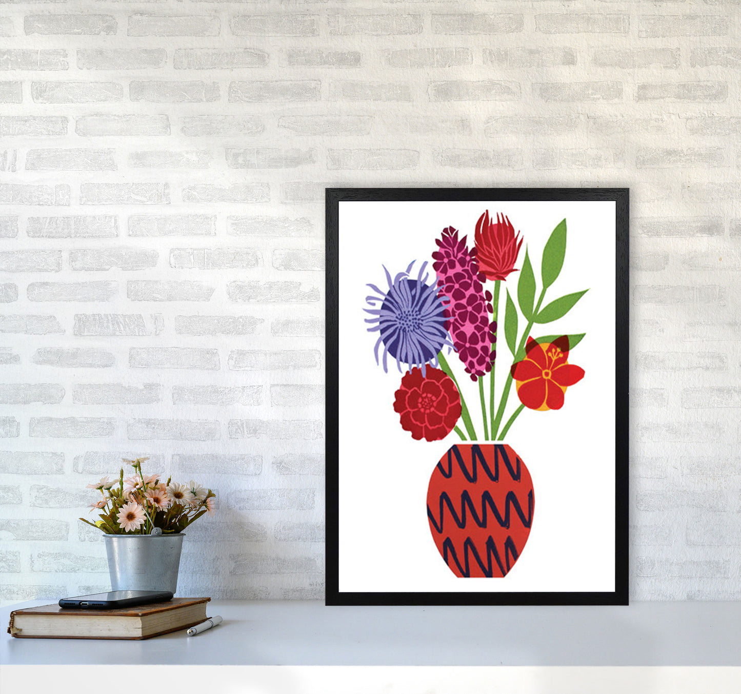 Zig Zag Vase Art Print by Kate Heiss A2 White Frame