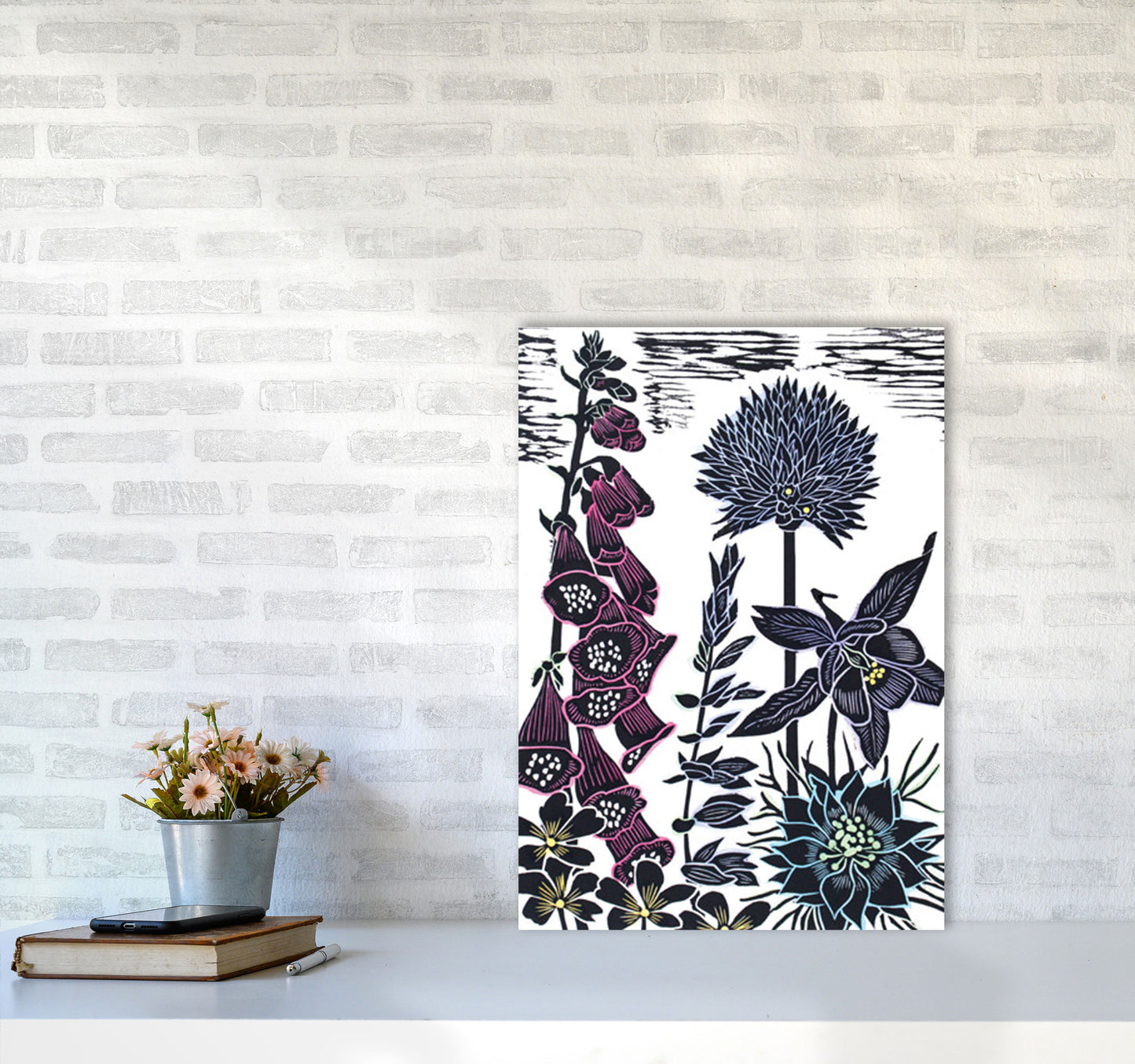 Foxgloves Art Print by Kate Heiss A2 Black Frame