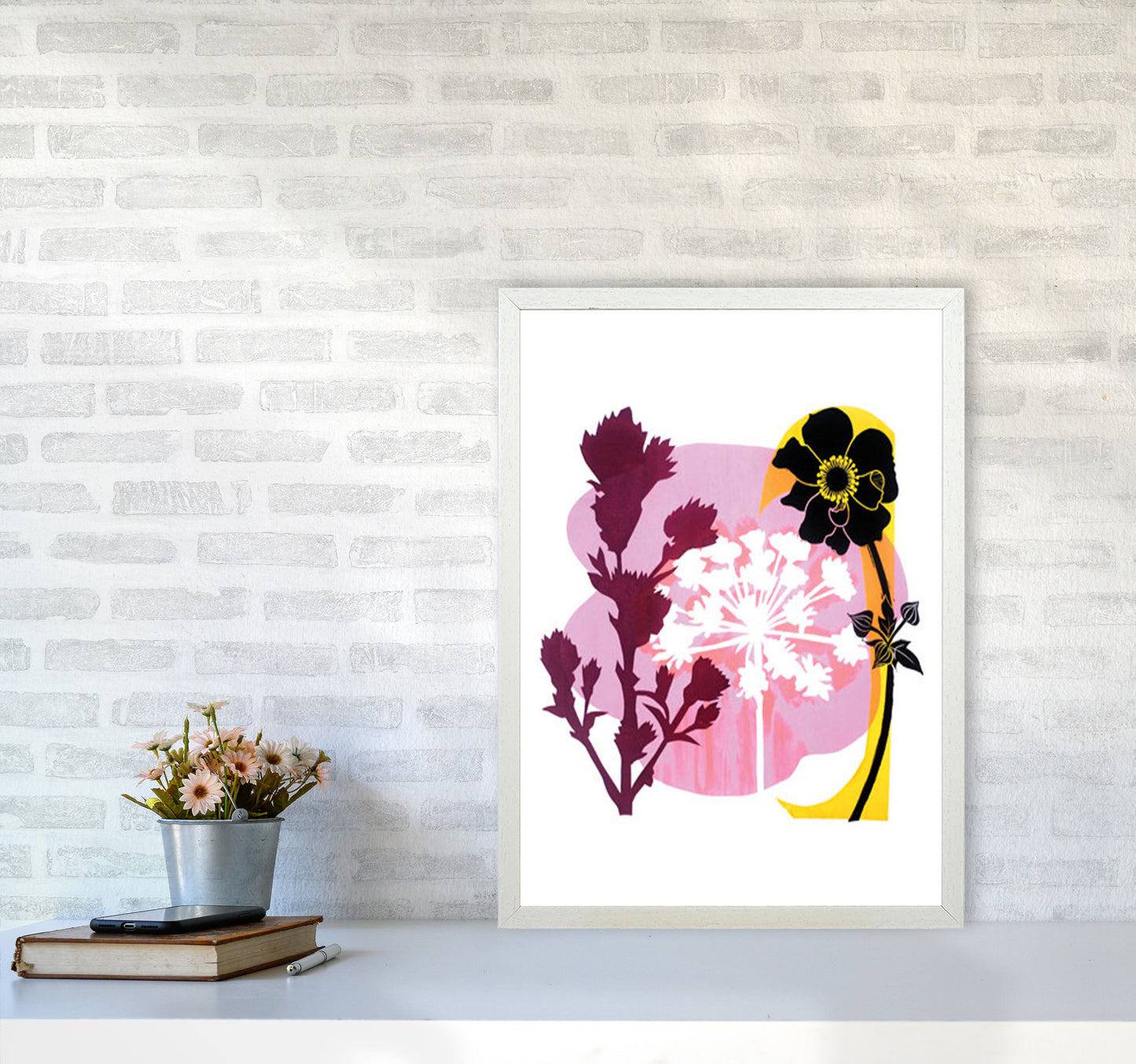 Japanese Anemone Art Print by Kate Heiss A2 Oak Frame