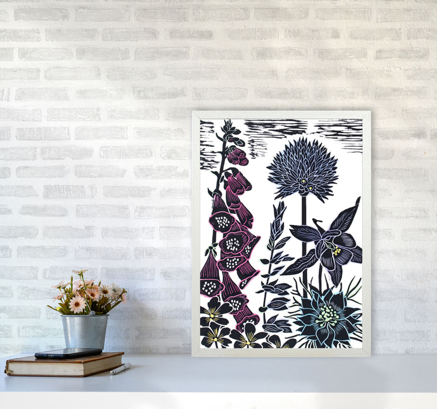 Foxgloves Art Print by Kate Heiss A2 Oak Frame