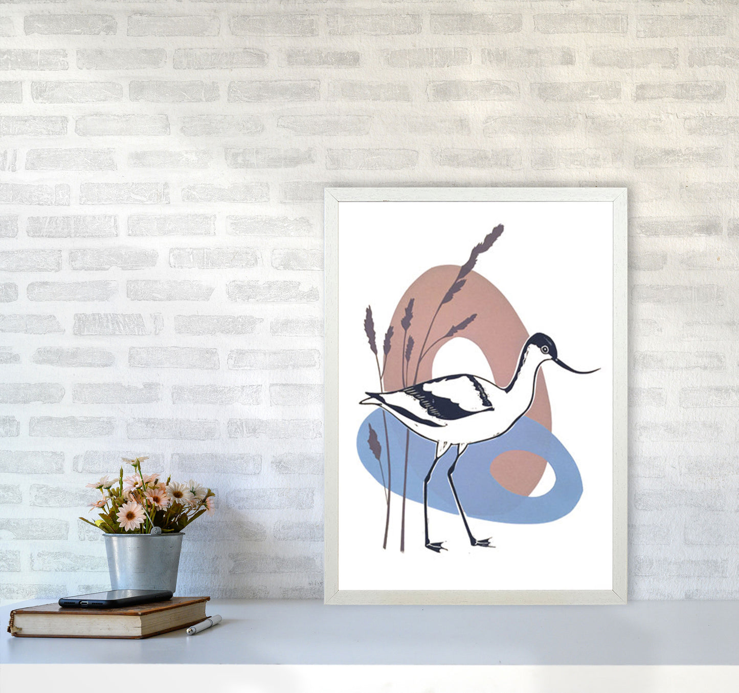 Avocet At Thornham Art Print by Kate Heiss A2 Oak Frame