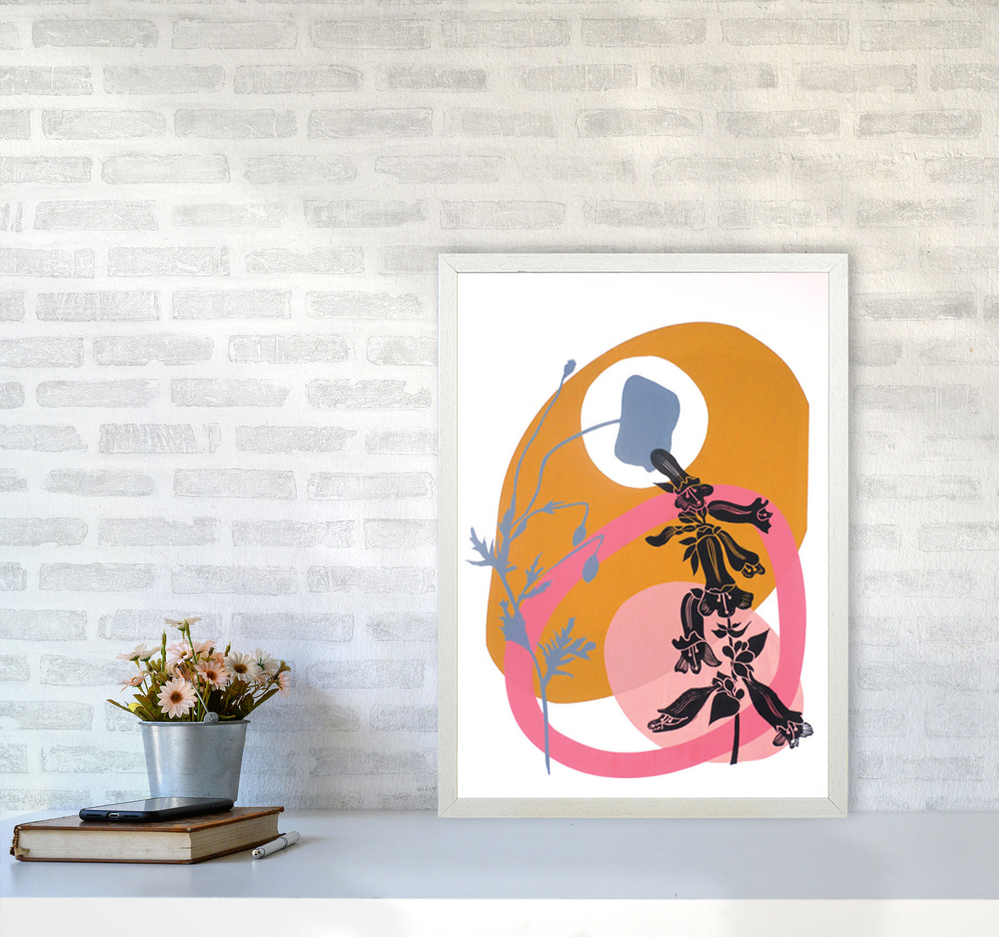 Poppy & Pentemon postcard Art Print by Kate Heiss A2 Oak Frame