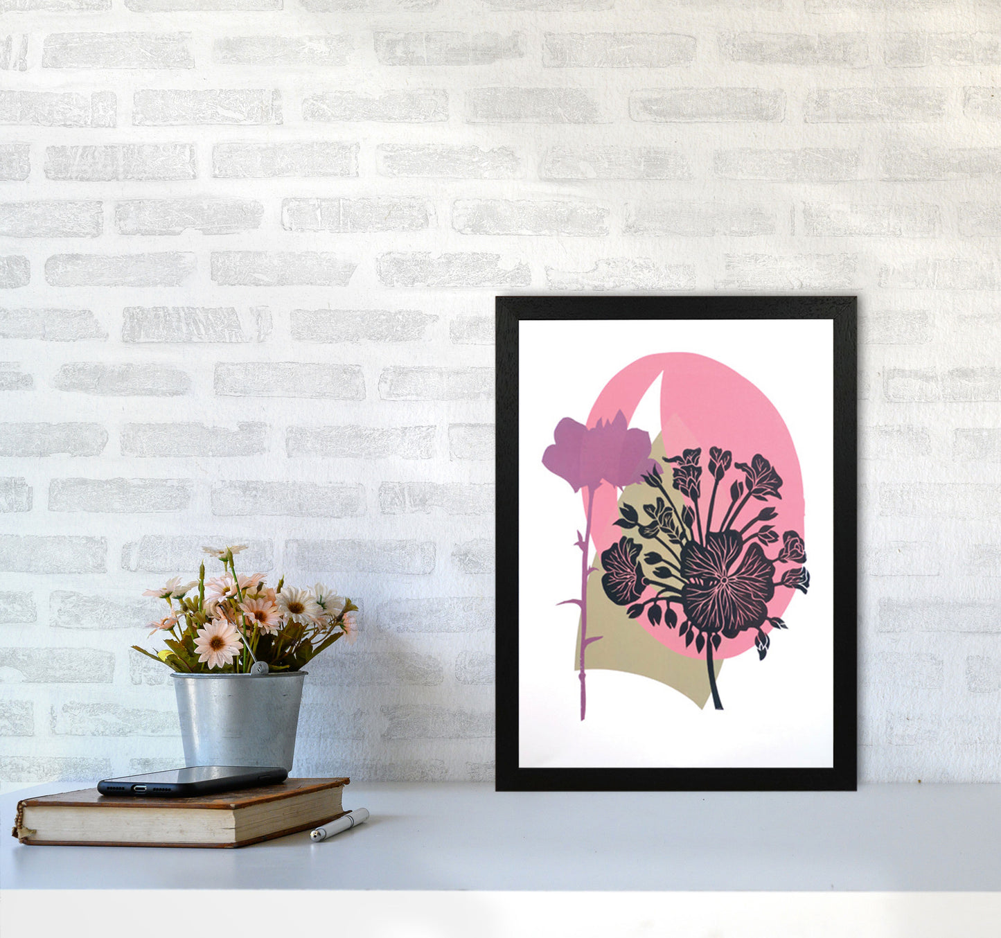 Geranium & Campanula Art Print by Kate Heiss A3 White Frame