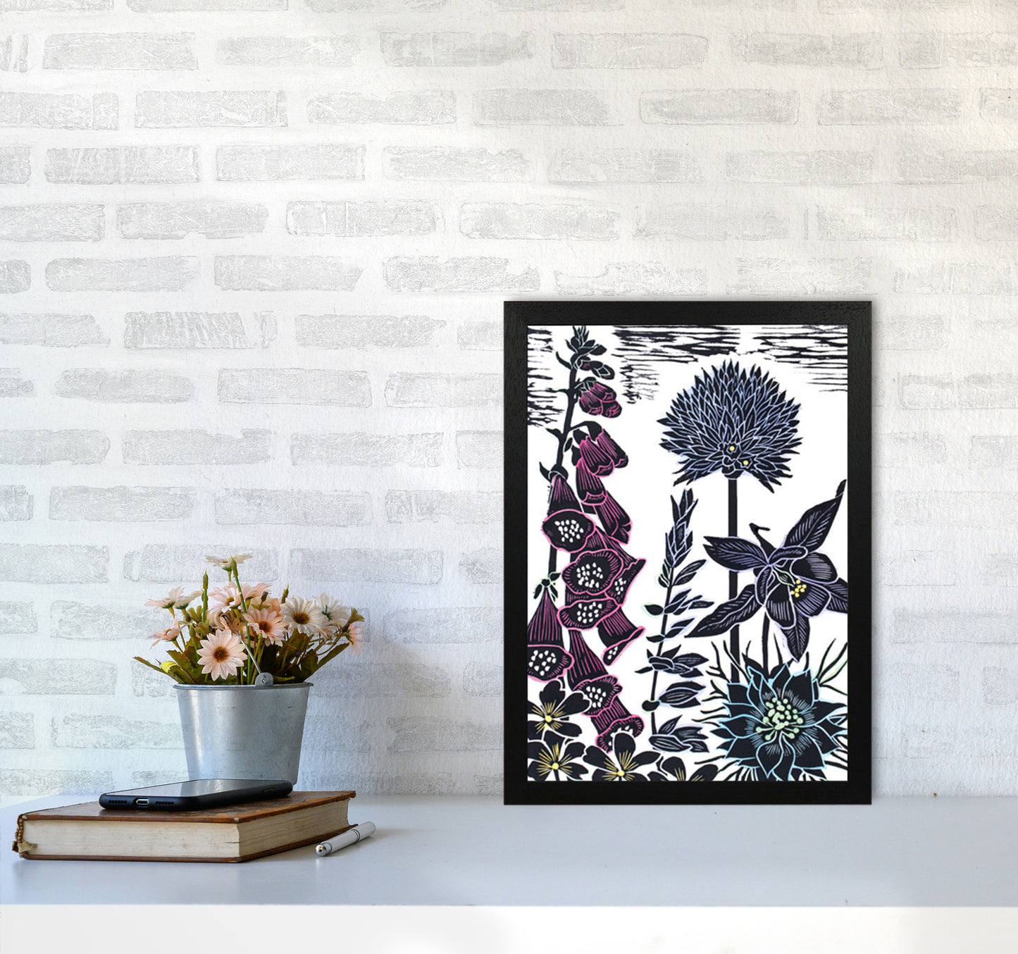 Foxgloves Art Print by Kate Heiss A3 White Frame
