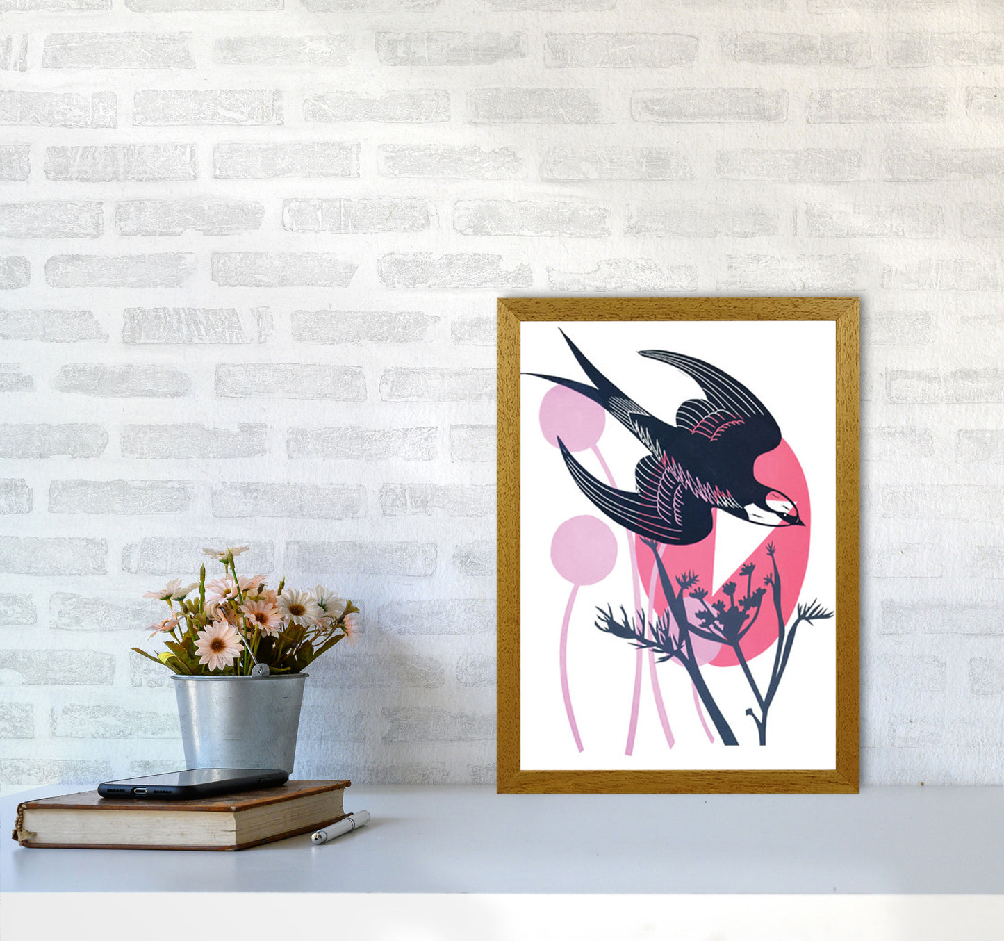 Swallow & Wild Fennel postcard Art Print by Kate Heiss A3 Print Only