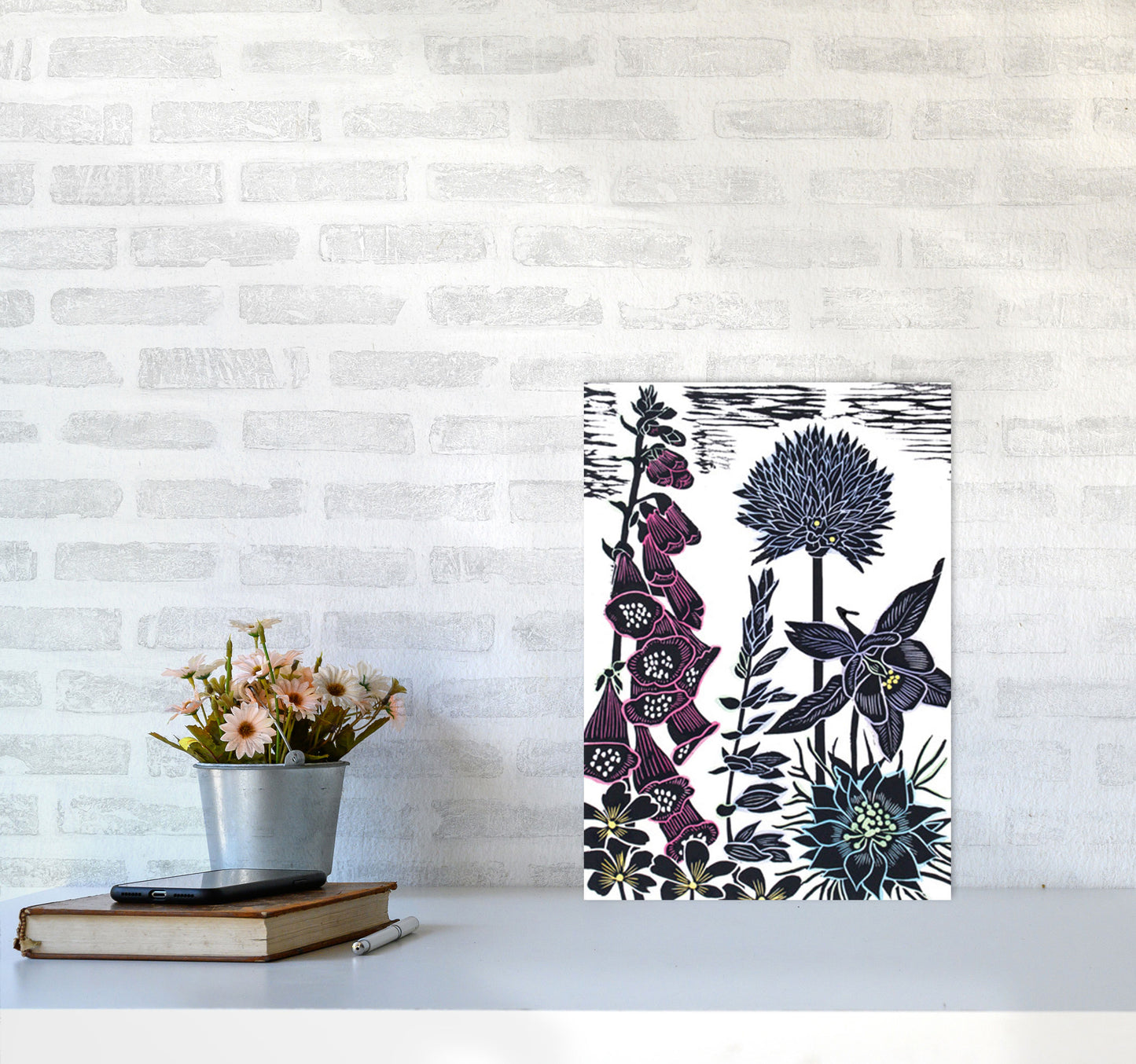 Foxgloves Art Print by Kate Heiss A3 Black Frame