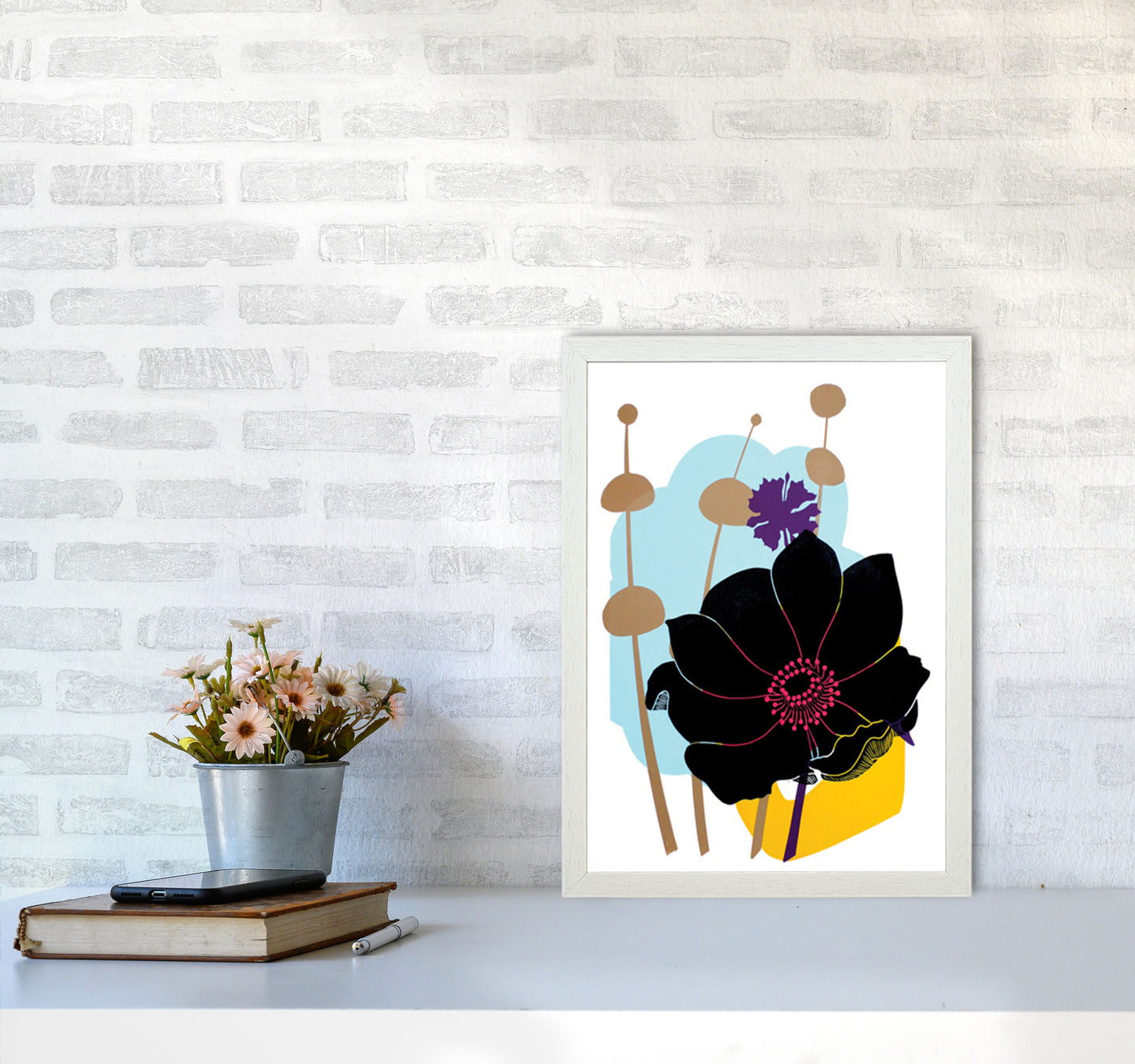 Anemone postcard Art Print by Kate Heiss A3 Oak Frame