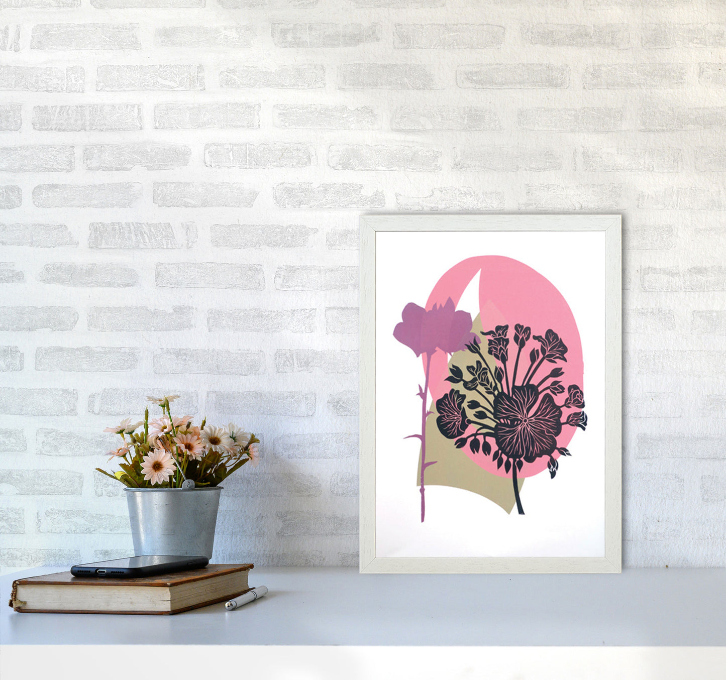 Geranium & Campanula Art Print by Kate Heiss A3 Oak Frame