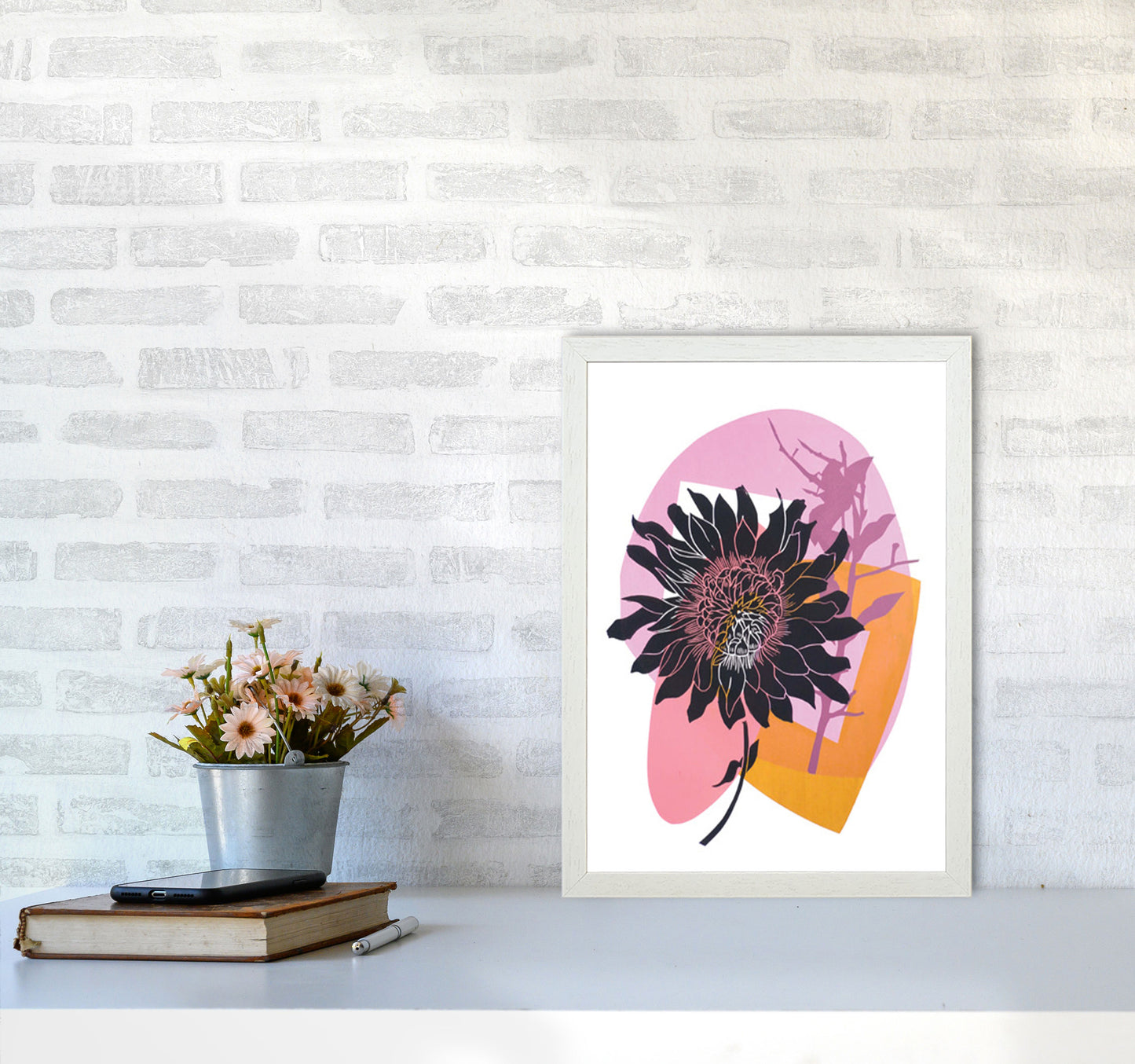 Clematis & Blueberry Art Print by Kate Heiss A3 Oak Frame