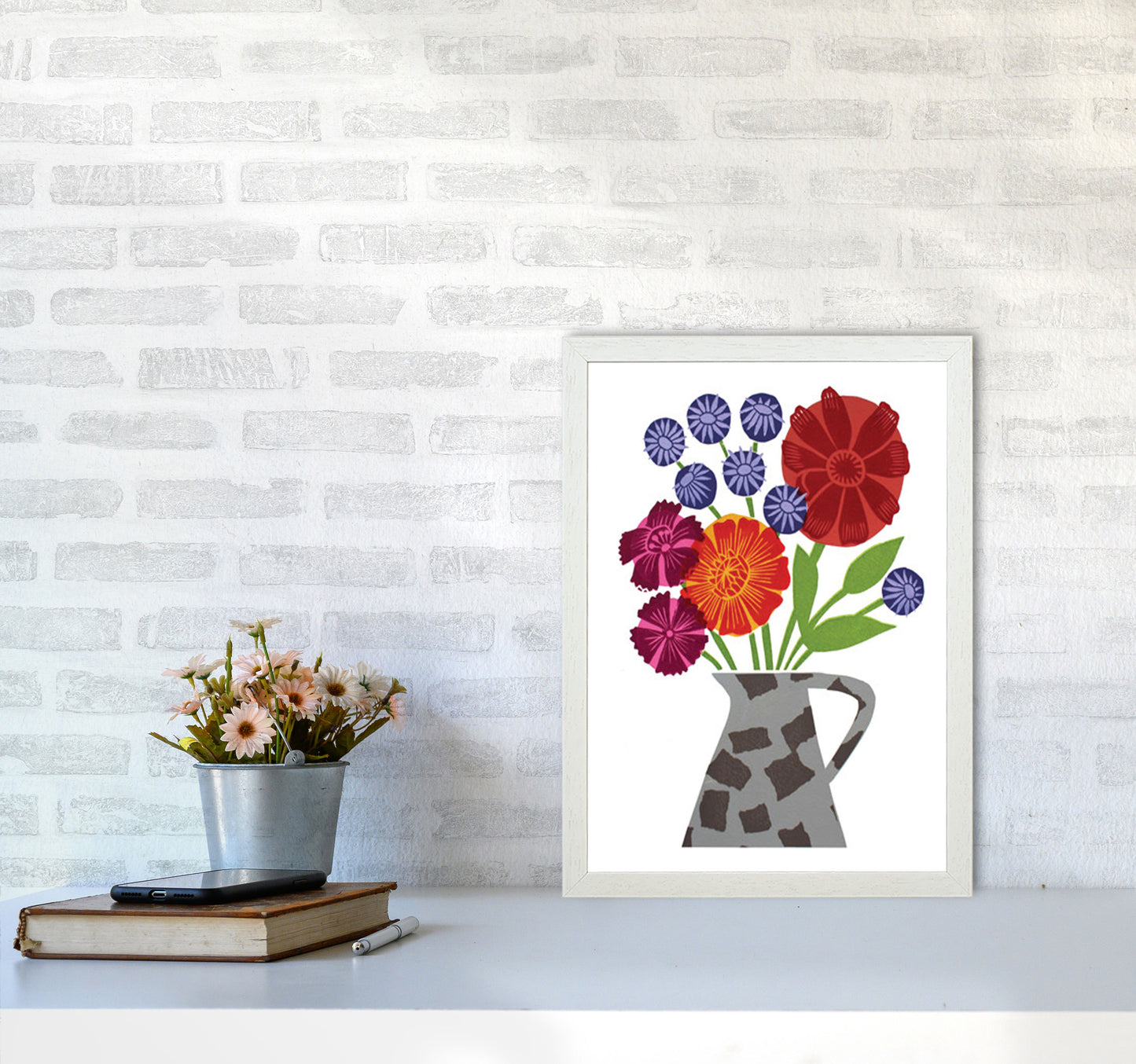 PatchVase Art Print by Kate Heiss A3 Oak Frame