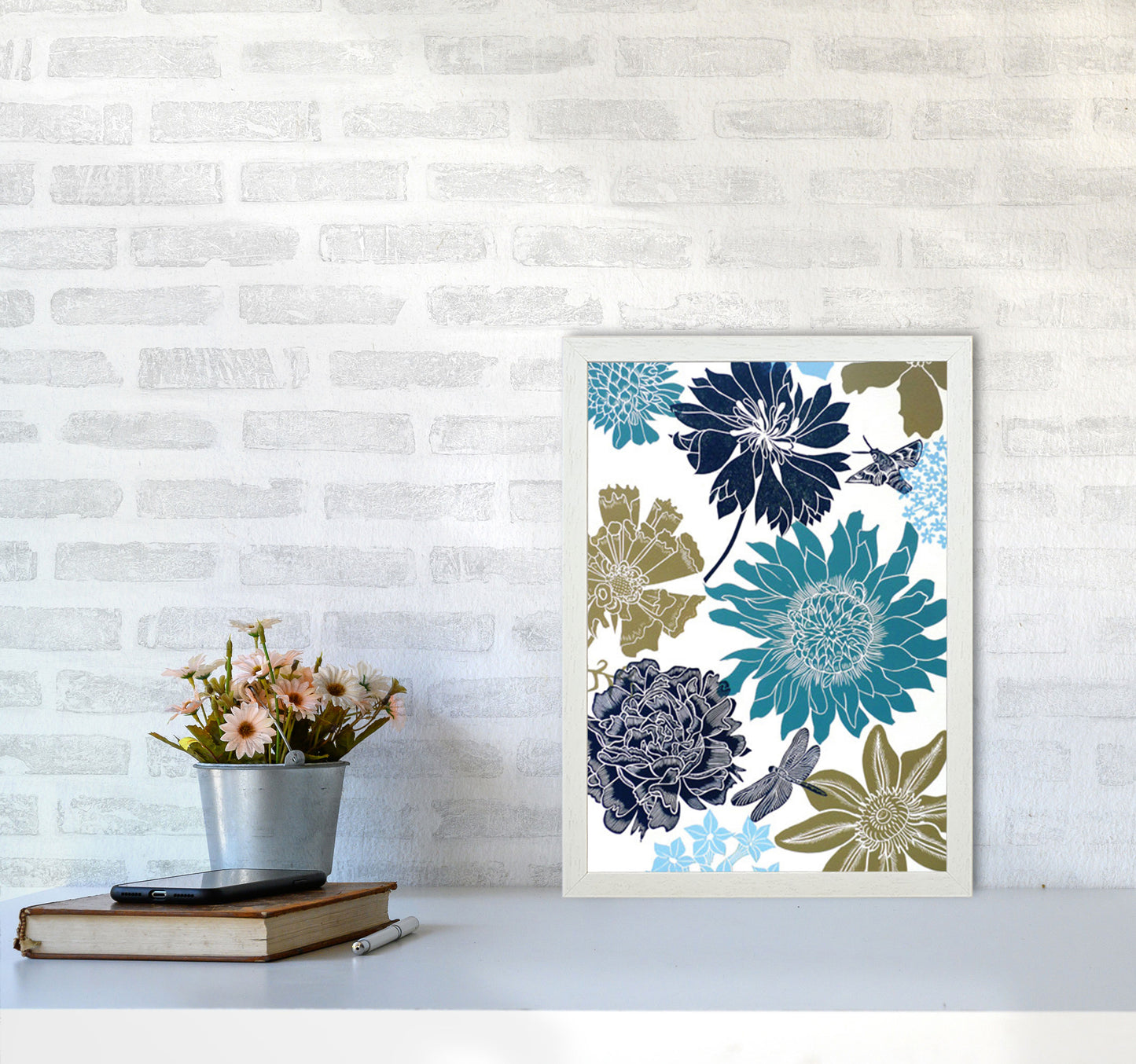 CottageGarden 9 postcard Art Print by Kate Heiss A3 Oak Frame