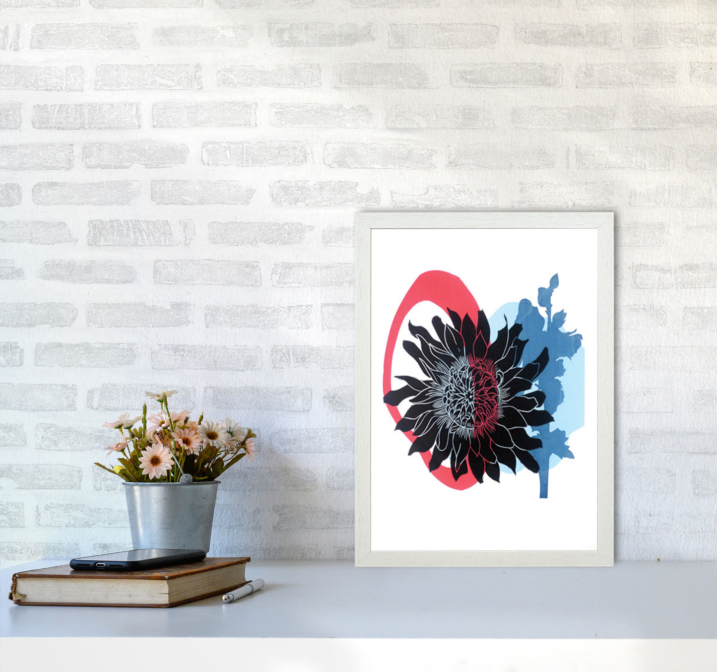 Dahlia PLpostcard Art Print by Kate Heiss A3 Oak Frame