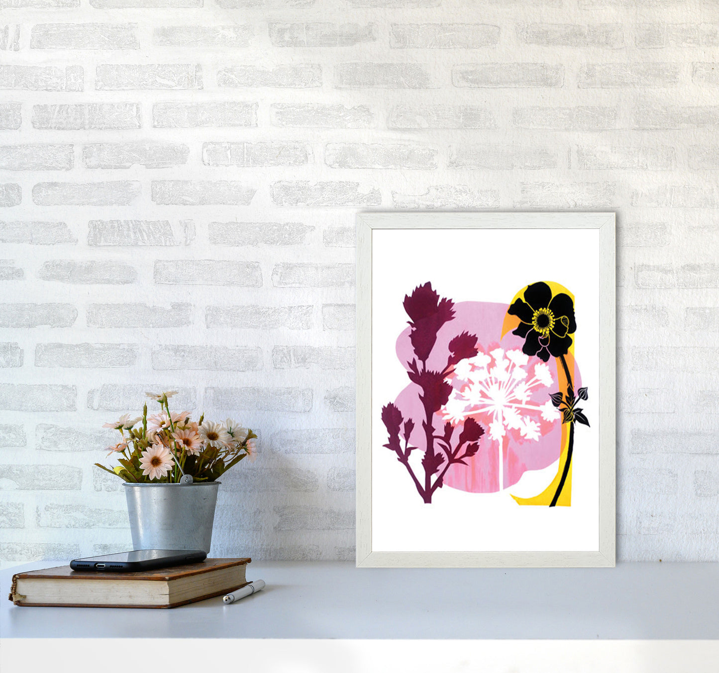 Japanese Anemone Art Print by Kate Heiss A3 Oak Frame