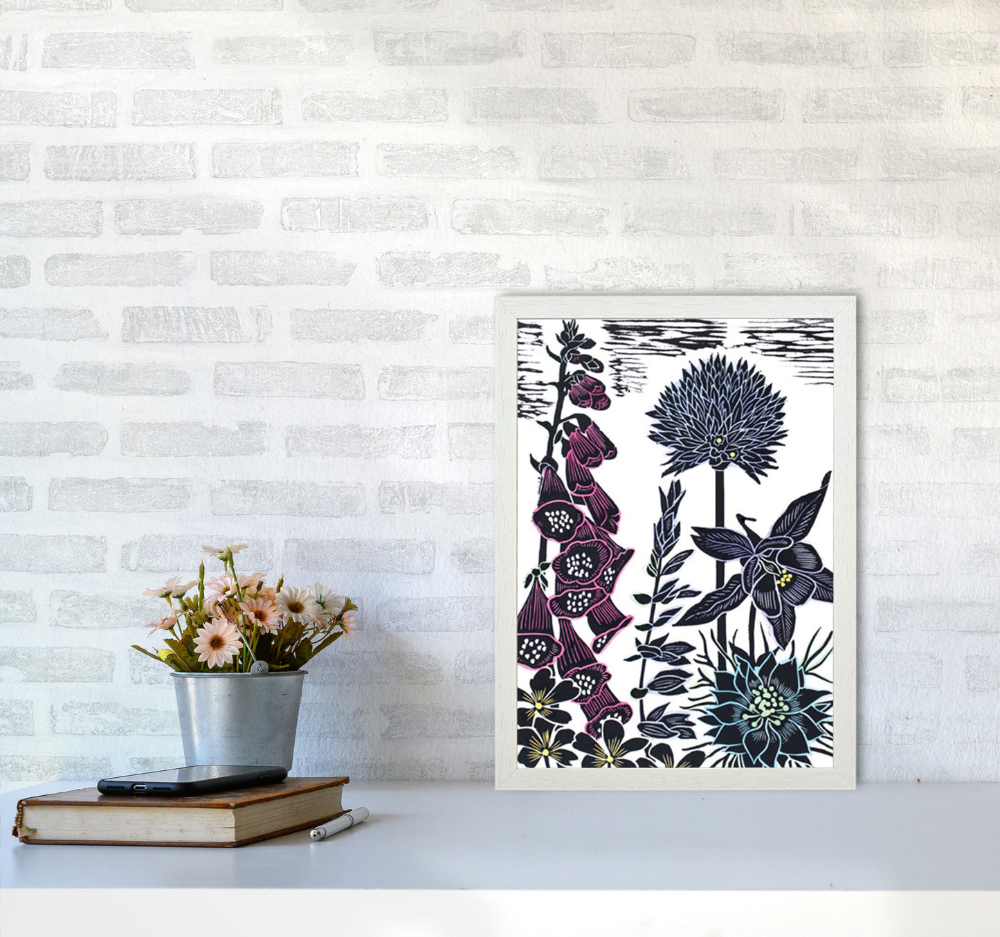Foxgloves Art Print by Kate Heiss A3 Oak Frame