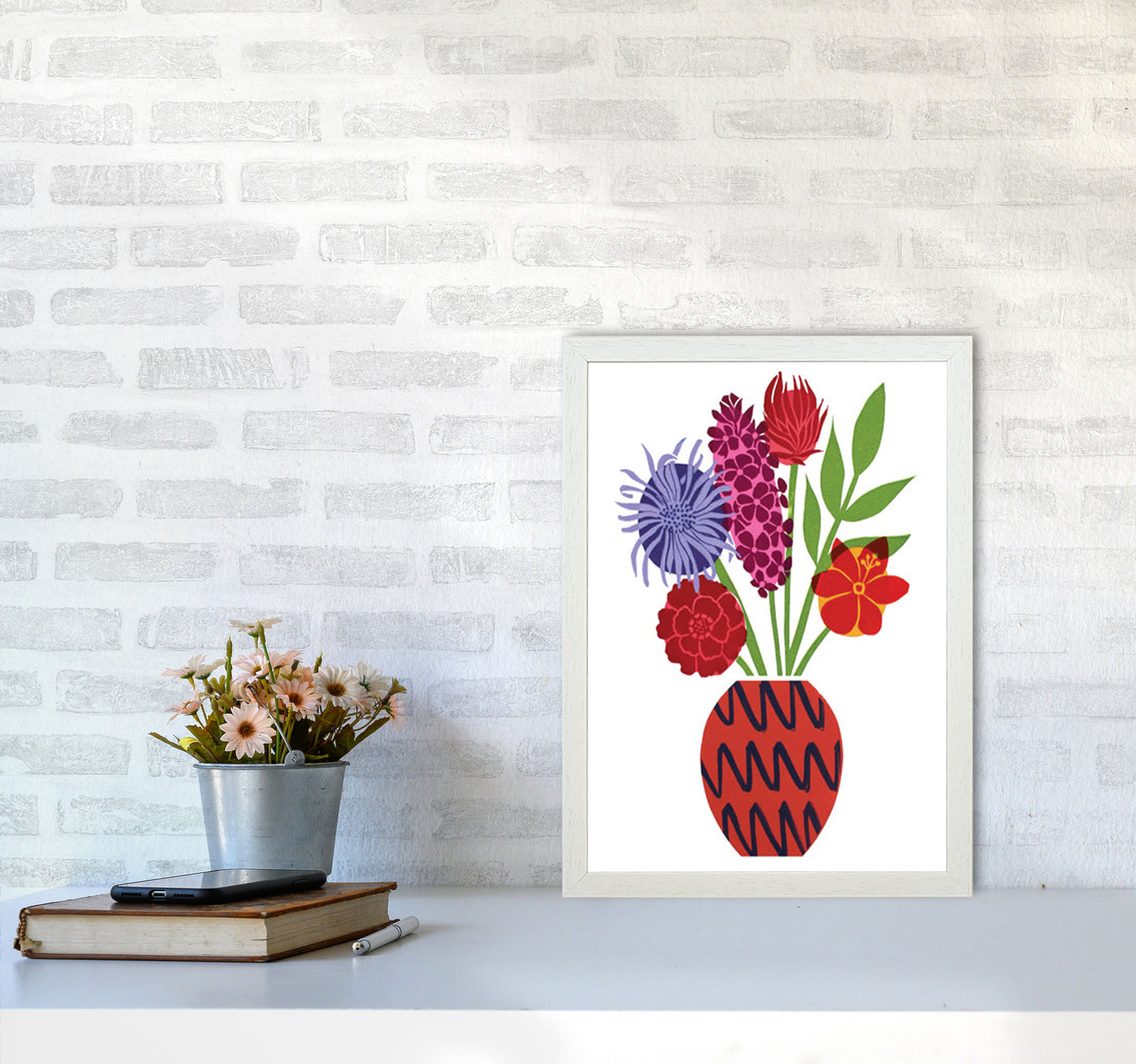 Zig Zag Vase Art Print by Kate Heiss A3 Oak Frame