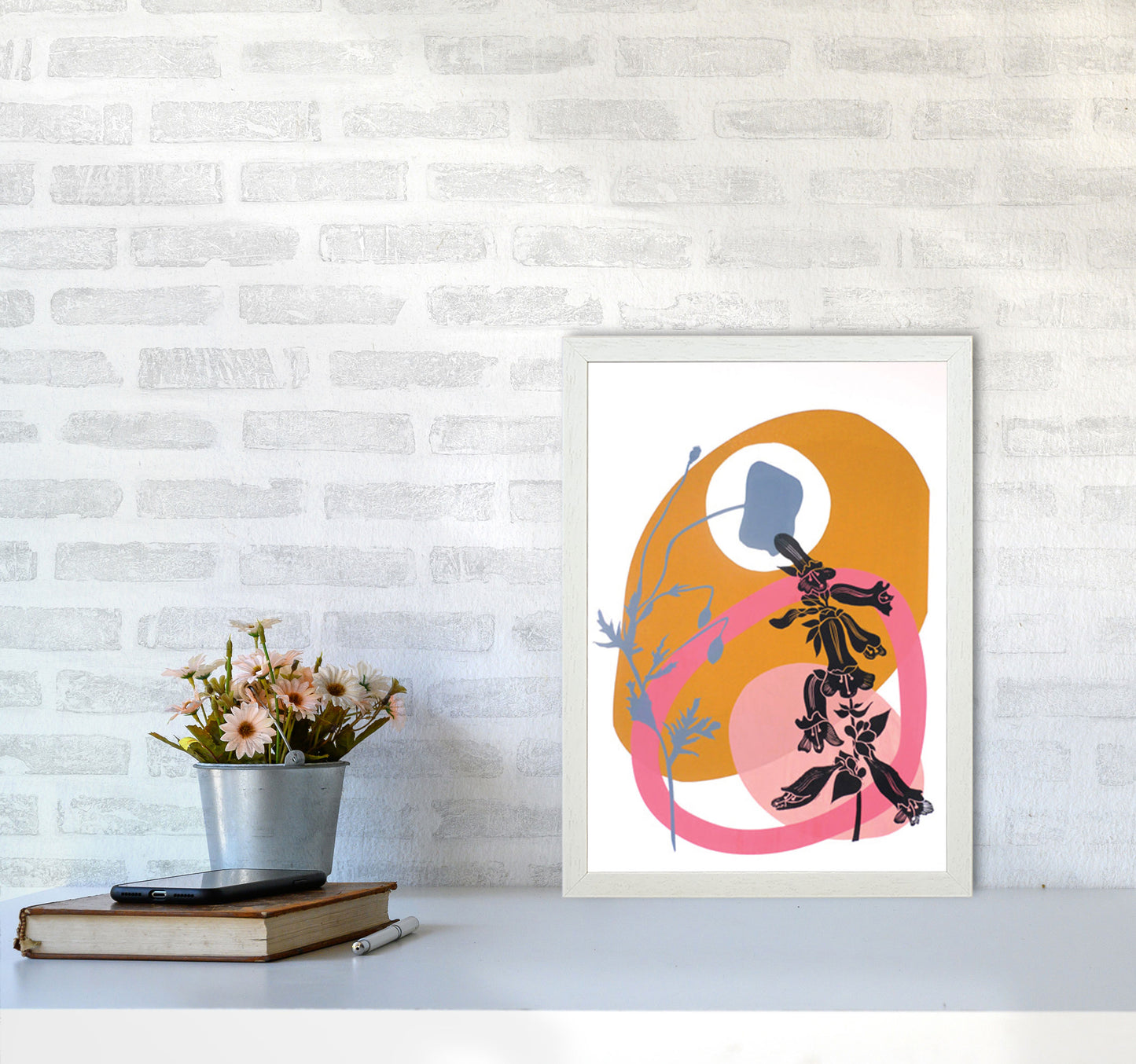 Poppy & Pentemon postcard Art Print by Kate Heiss A3 Oak Frame