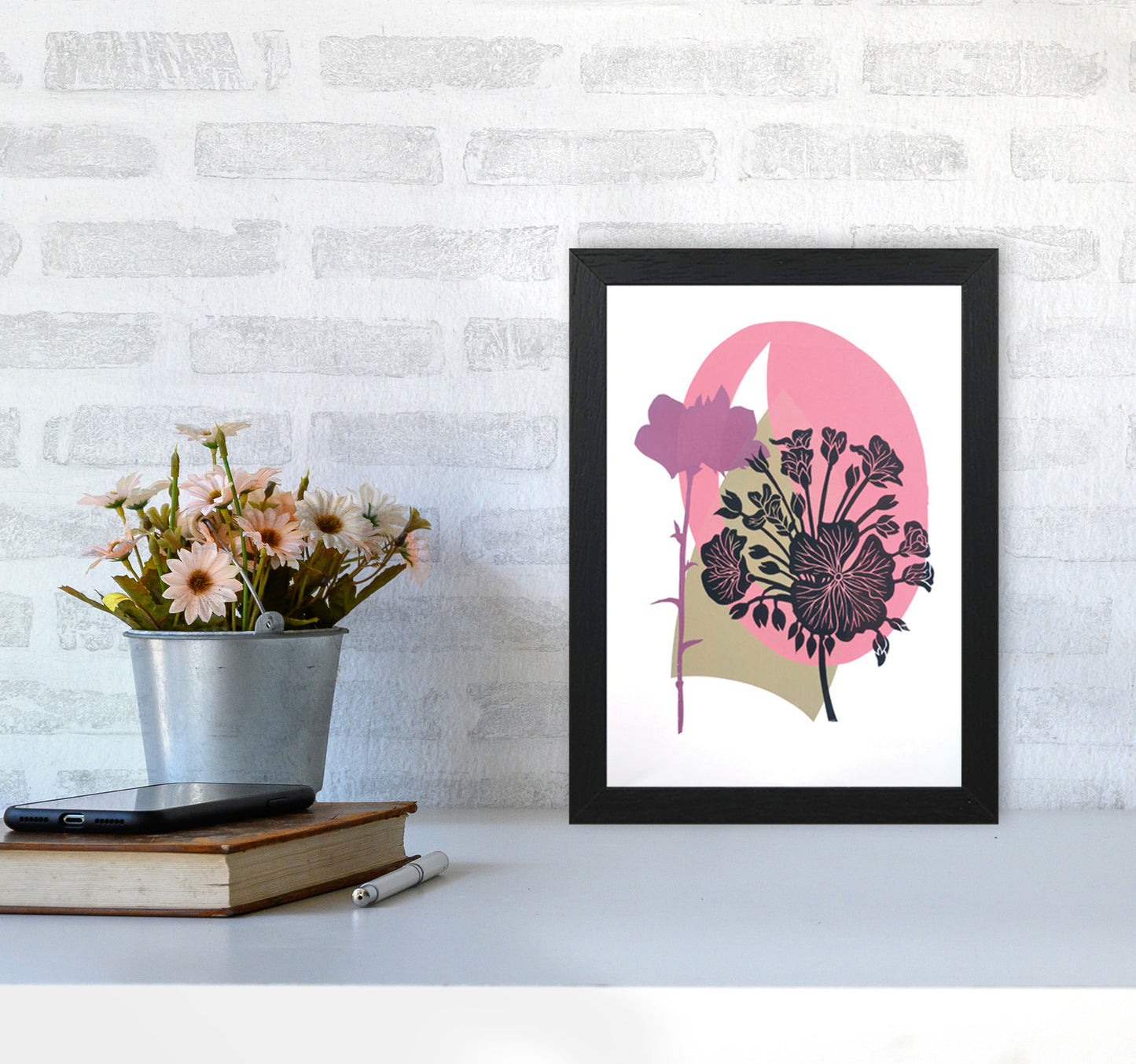 Geranium & Campanula Art Print by Kate Heiss A4 White Frame