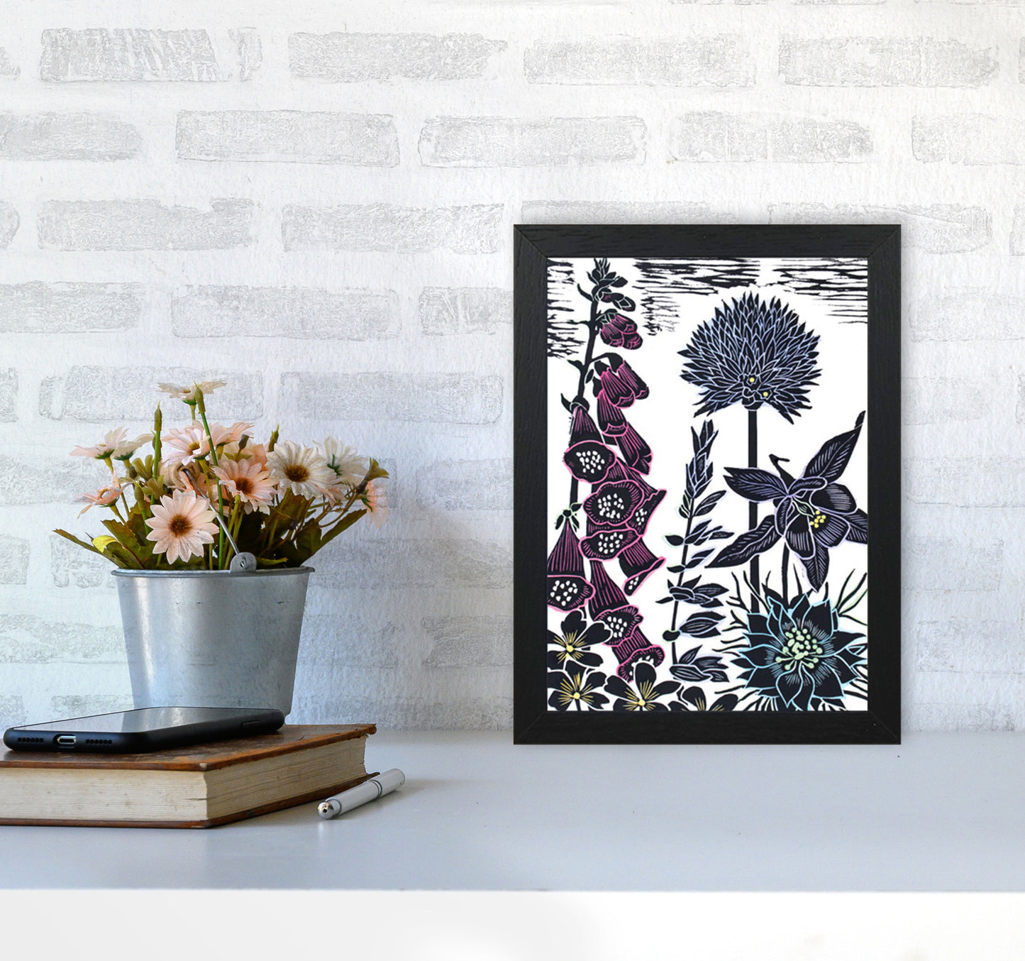 Foxgloves Art Print by Kate Heiss A4 White Frame