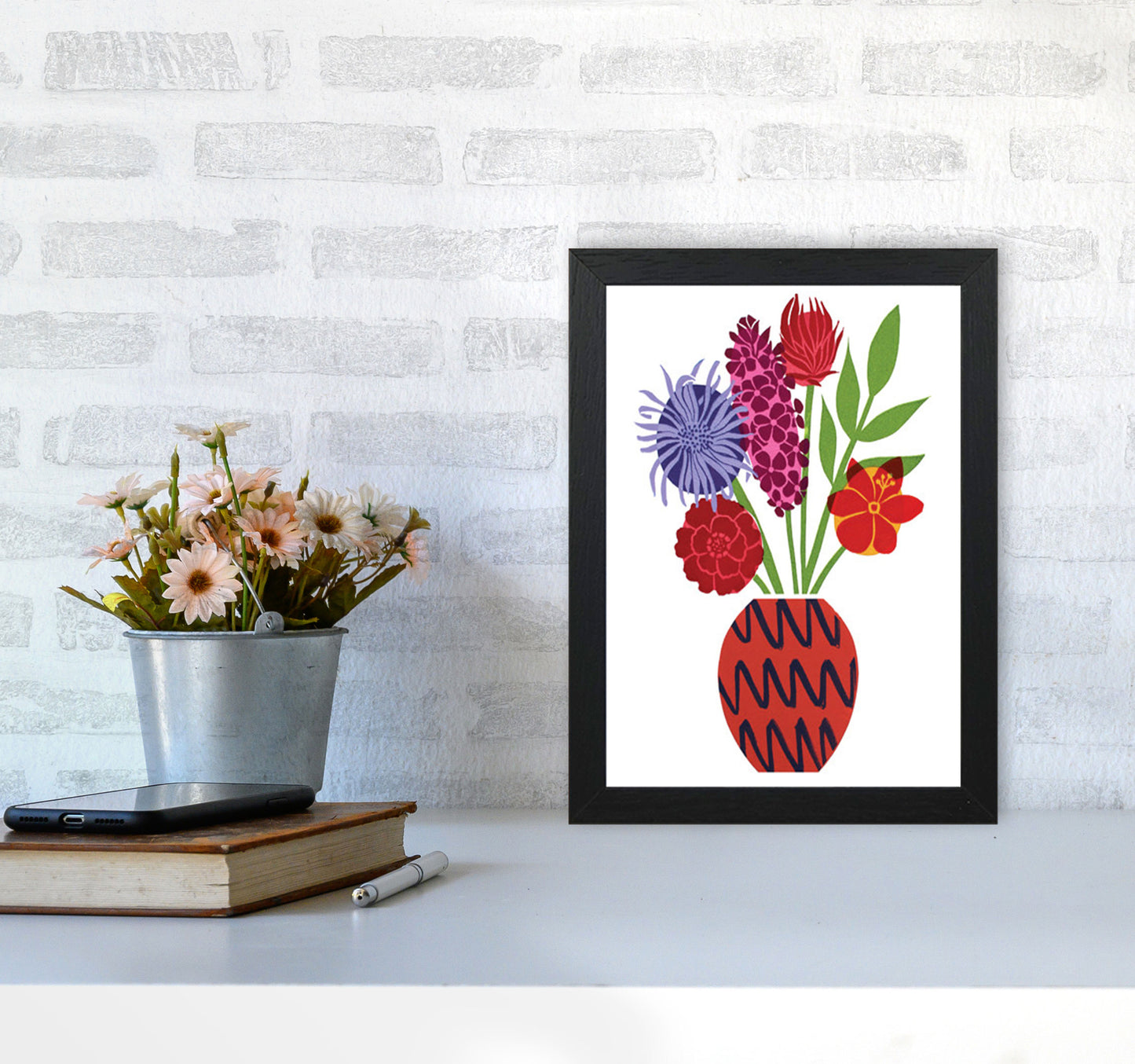 Zig Zag Vase Art Print by Kate Heiss A4 White Frame