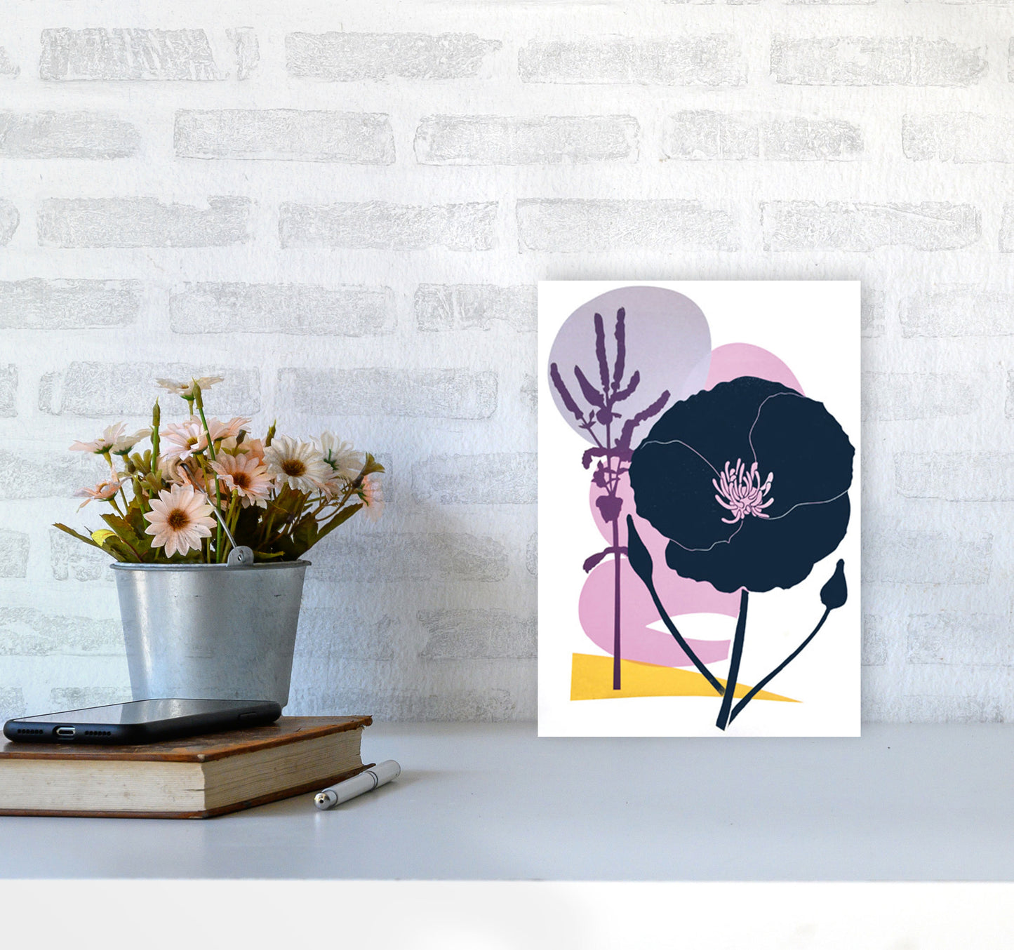 California Poppy postcard Art Print by Kate Heiss A4 Black Frame