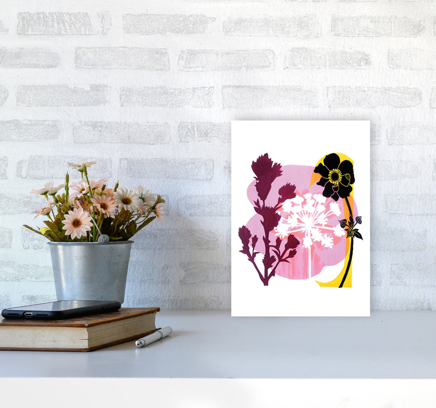 Japanese Anemone Art Print by Kate Heiss A4 Black Frame