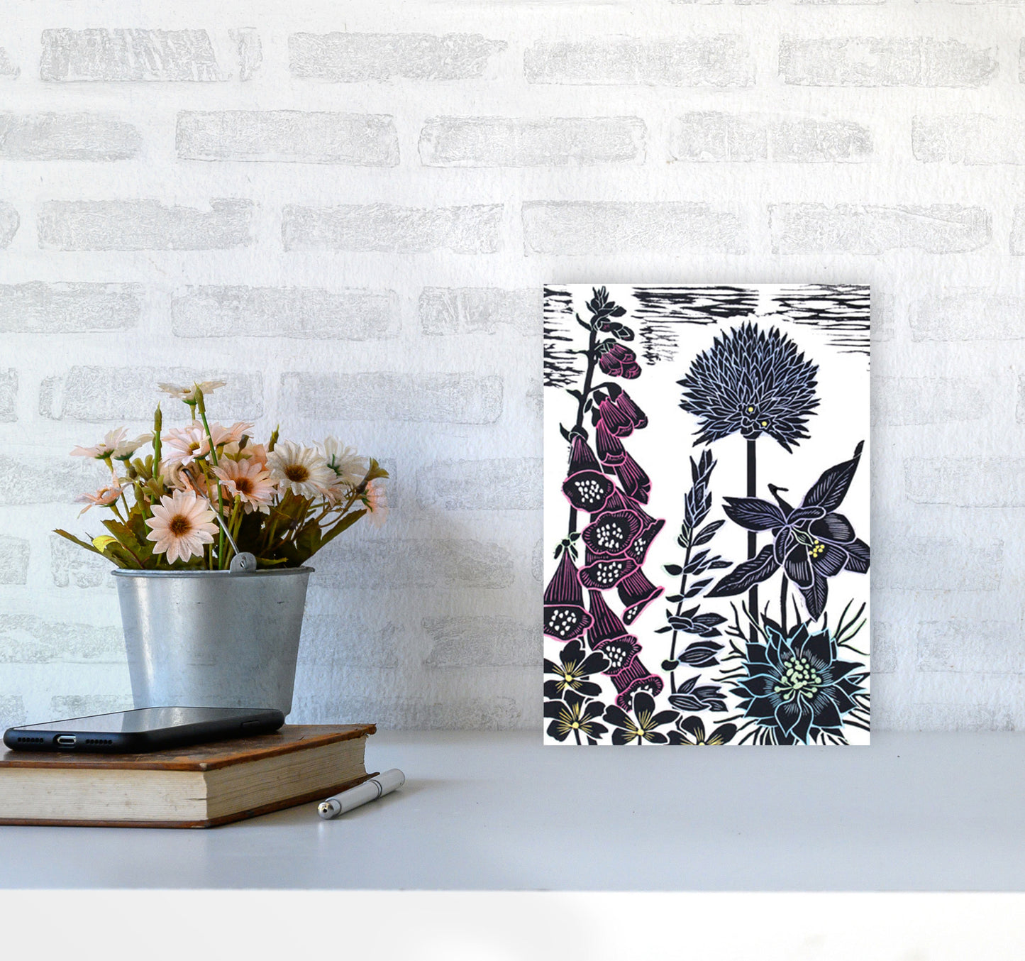 Foxgloves Art Print by Kate Heiss A4 Black Frame