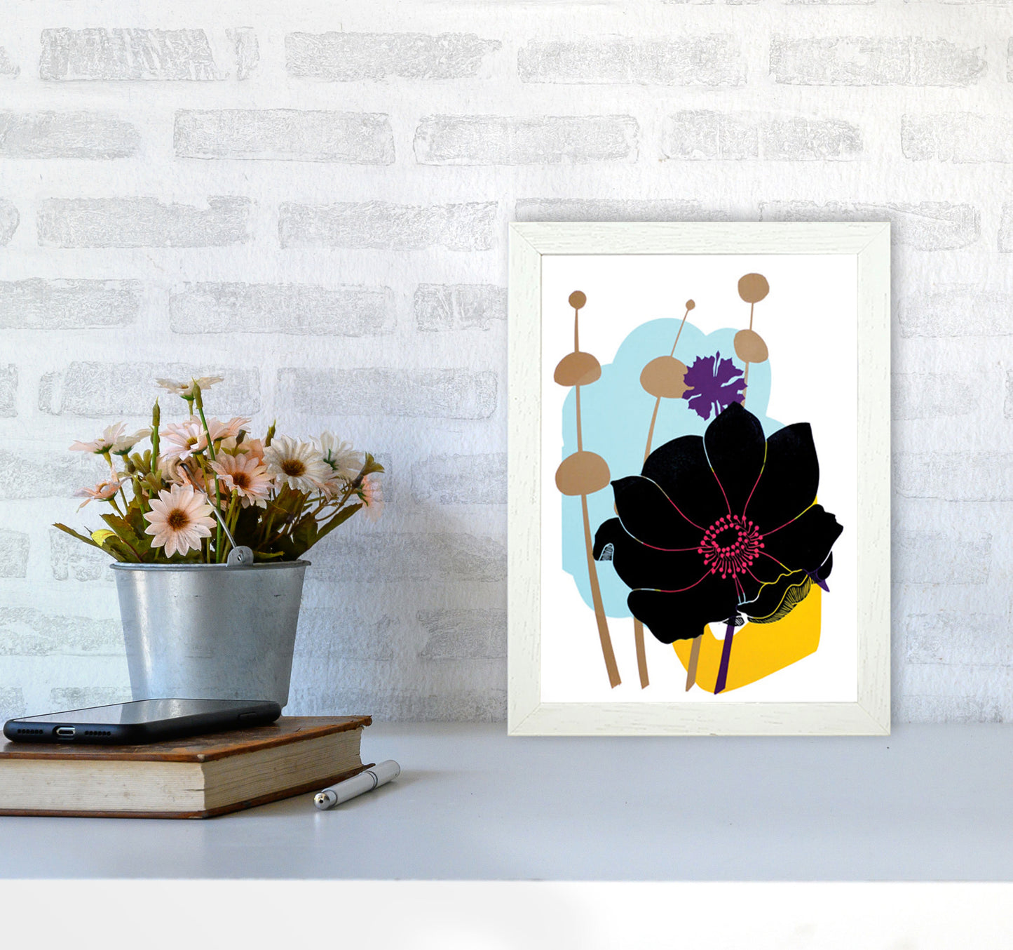 Anemone postcard Art Print by Kate Heiss A4 Oak Frame