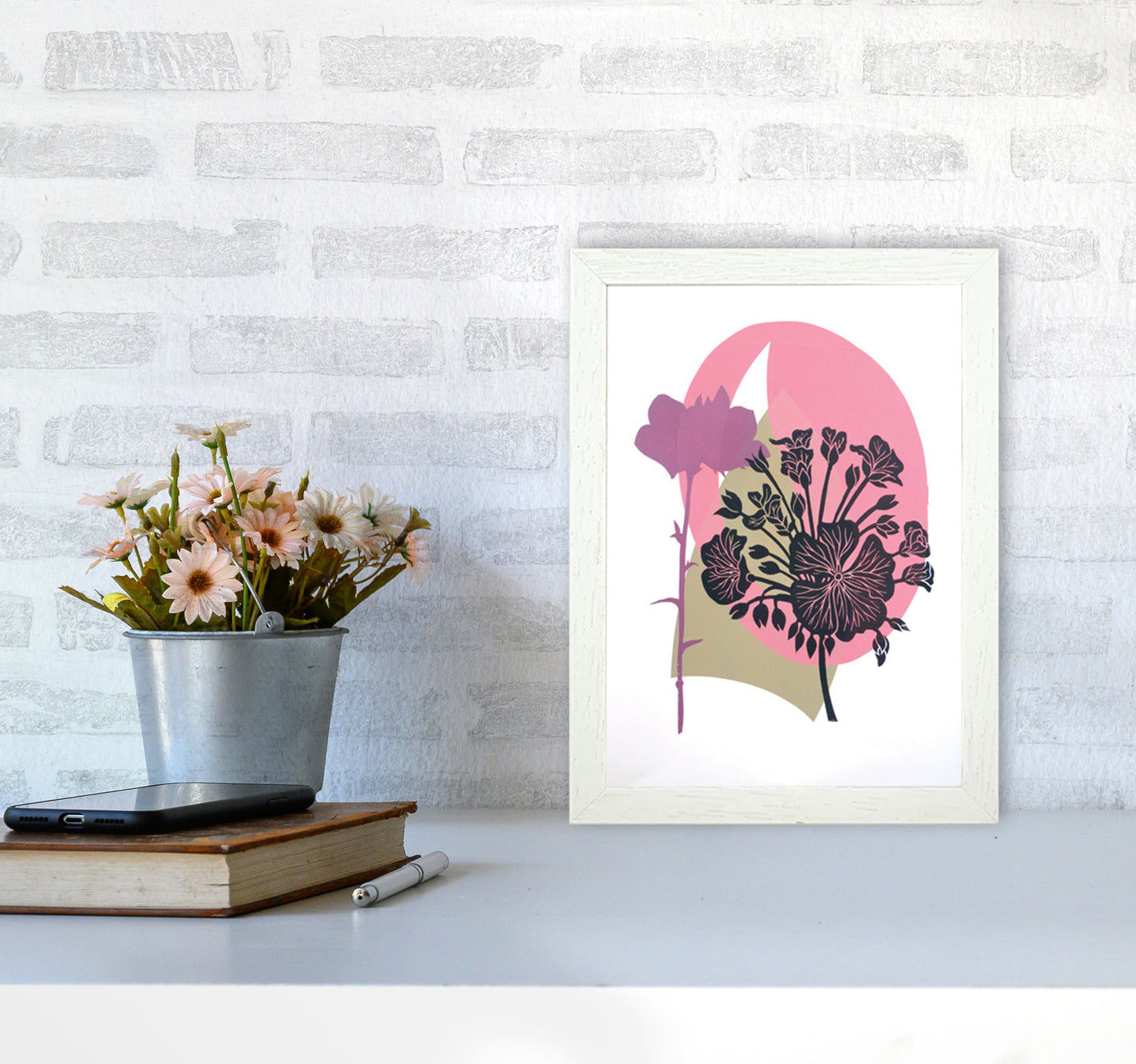 Geranium & Campanula Art Print by Kate Heiss A4 Oak Frame