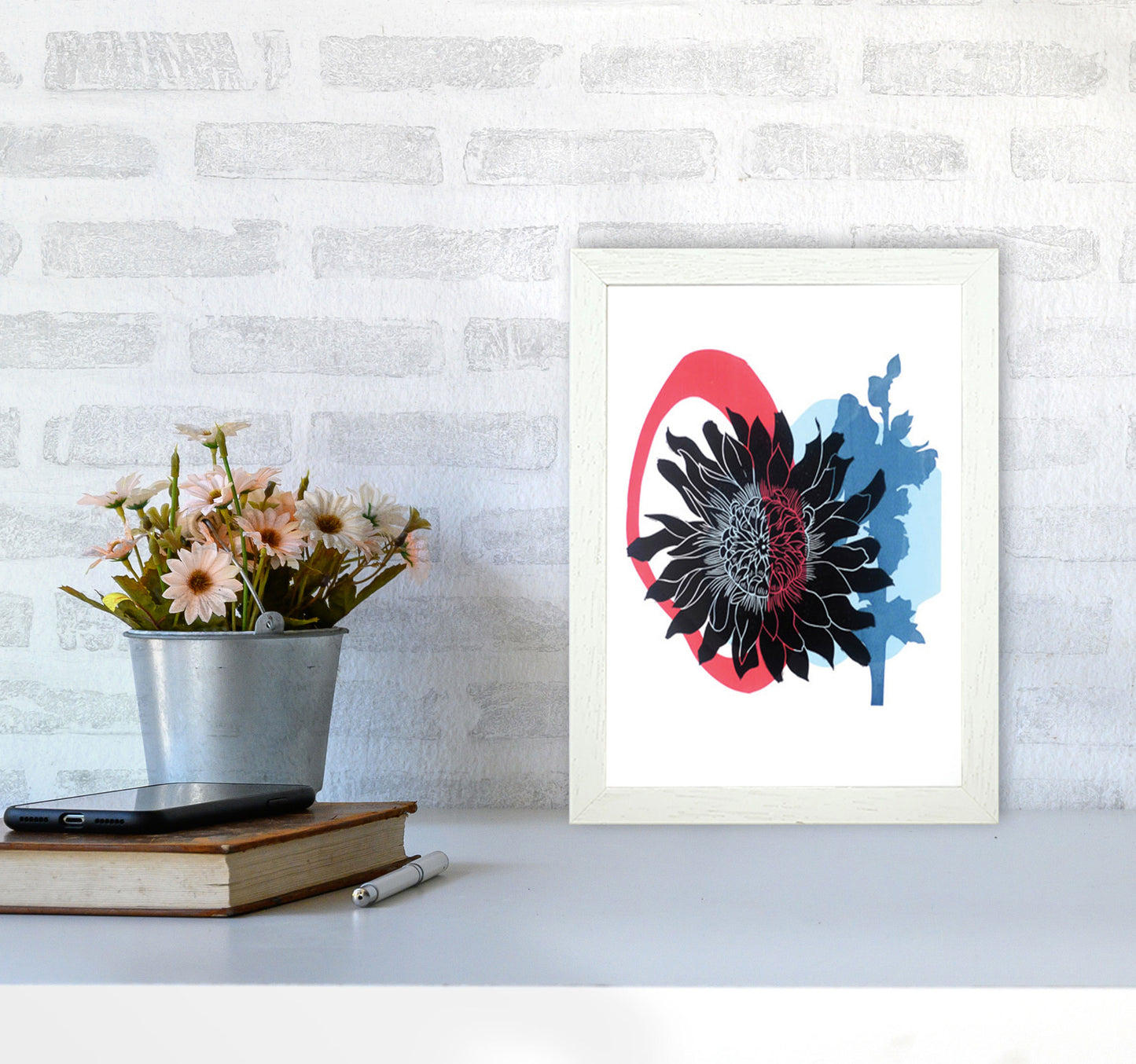 Dahlia PLpostcard Art Print by Kate Heiss A4 Oak Frame
