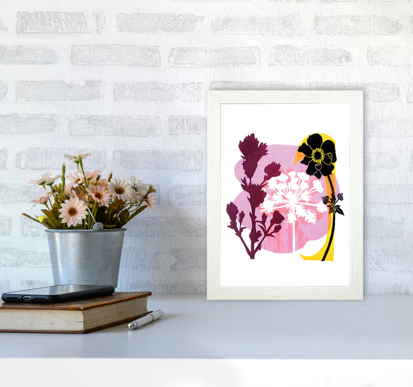 Japanese Anemone Art Print by Kate Heiss A4 Oak Frame