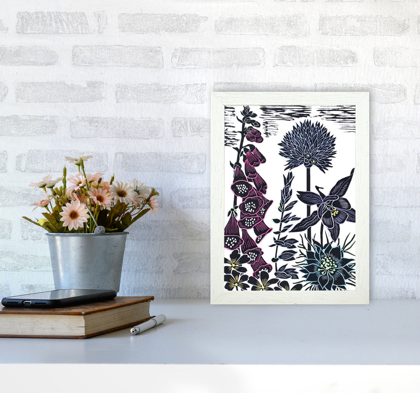 Foxgloves Art Print by Kate Heiss A4 Oak Frame