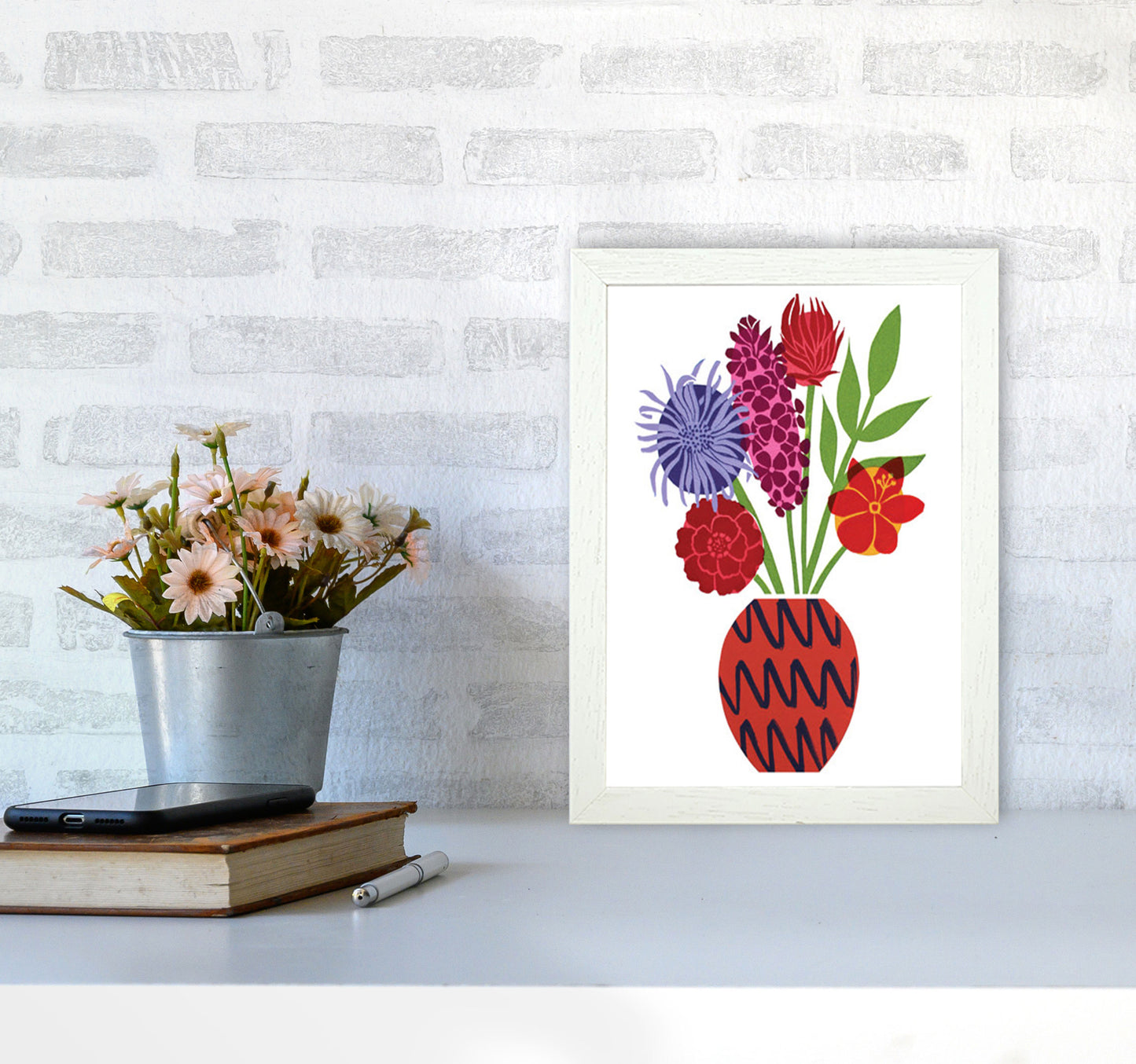 Zig Zag Vase Art Print by Kate Heiss A4 Oak Frame