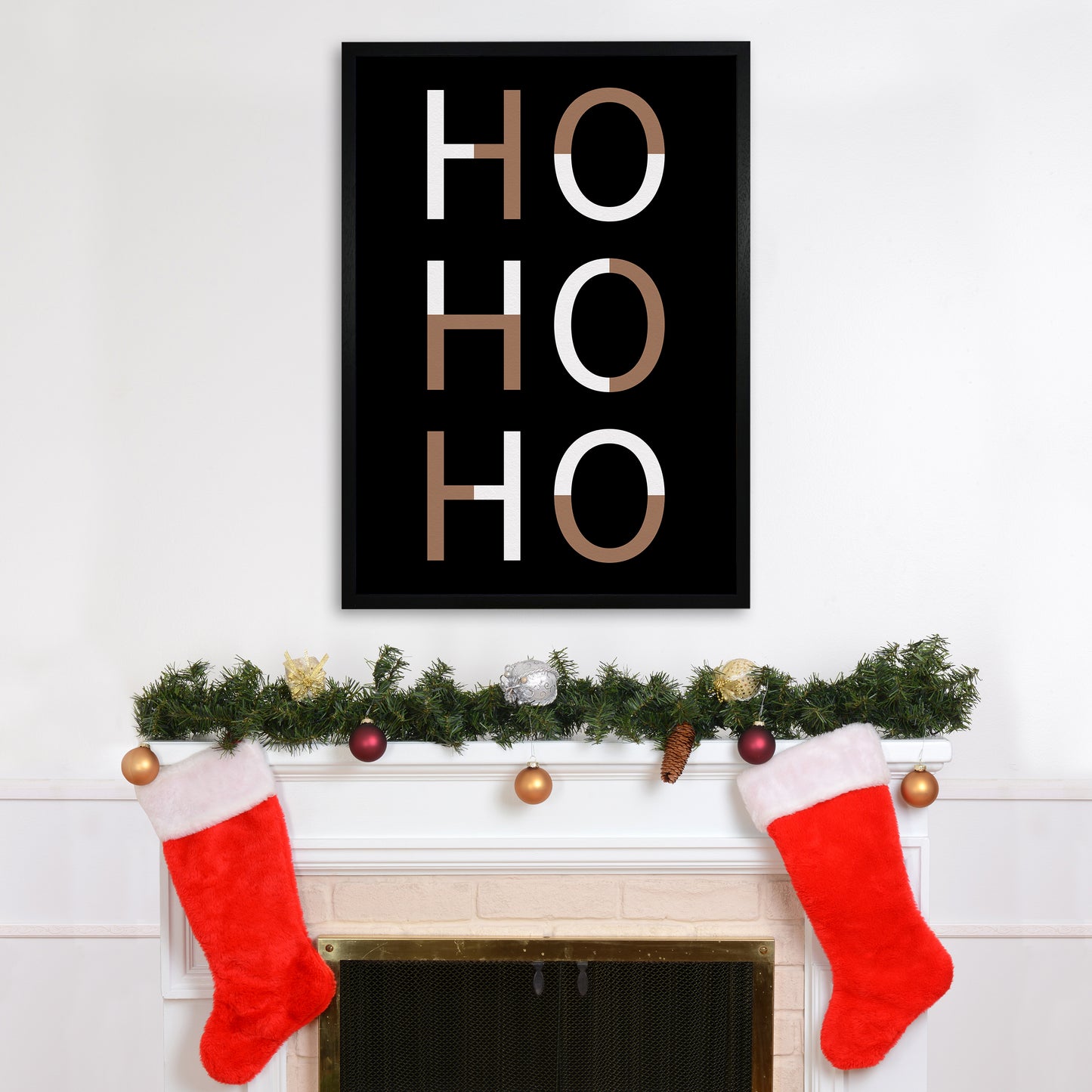 Hohoho Christmas Art Print by Kookiepixel A1 White Frame