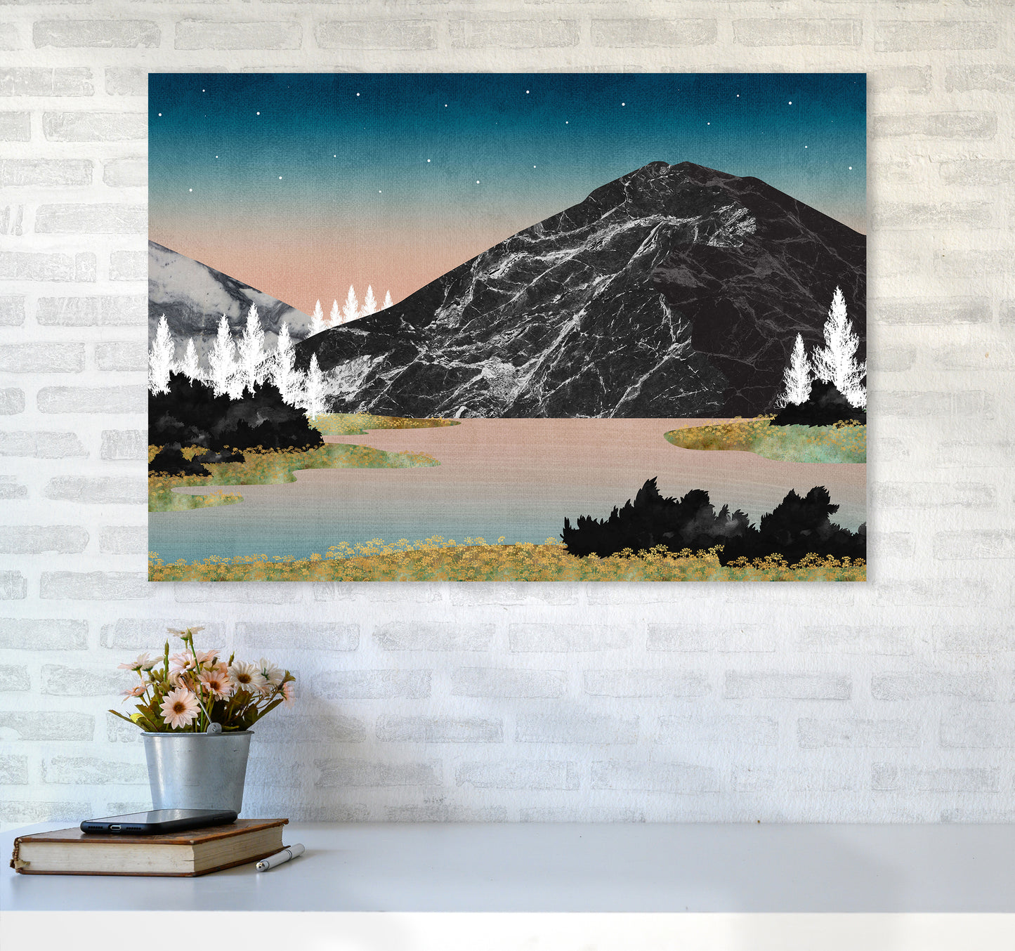 The Lake Art Print by Kookiepixel A1 Black Frame