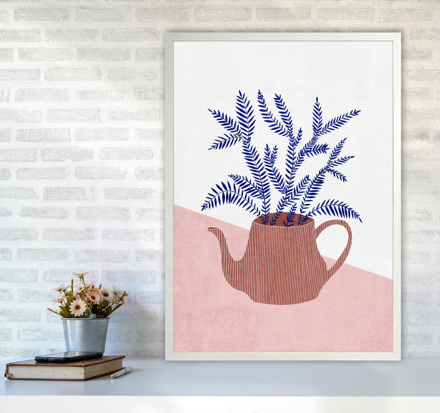 Teapot Planter Art Print by Kookiepixel A1 Oak Frame