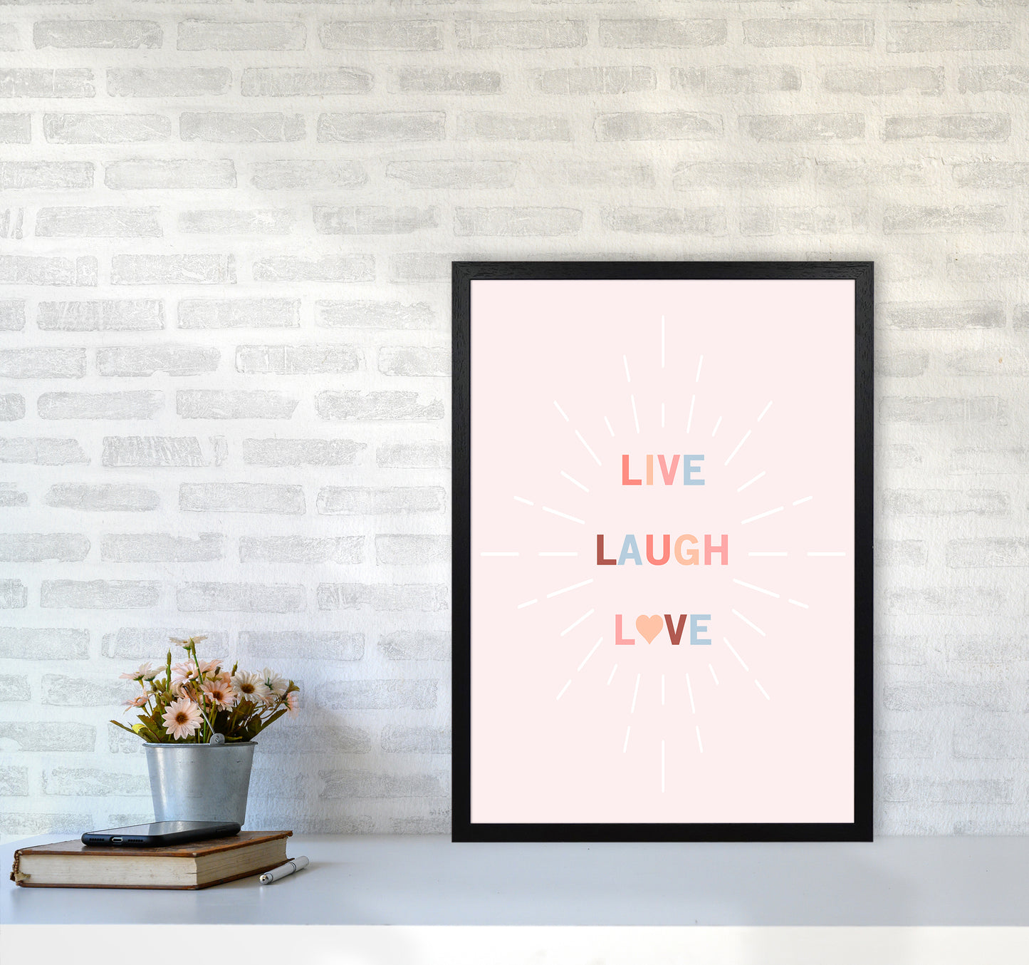 Live, Laugh, Love Quote Art Print by Kookiepixel A2 White Frame