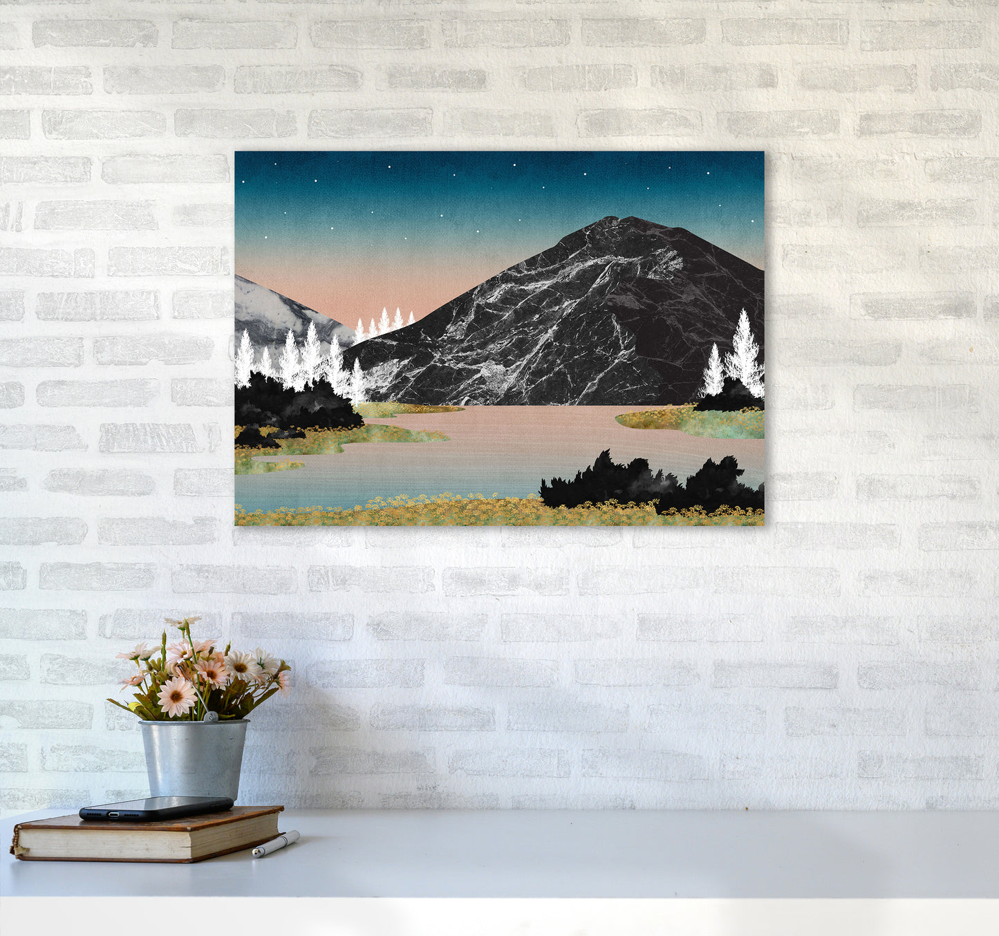 The Lake Art Print by Kookiepixel A2 Black Frame