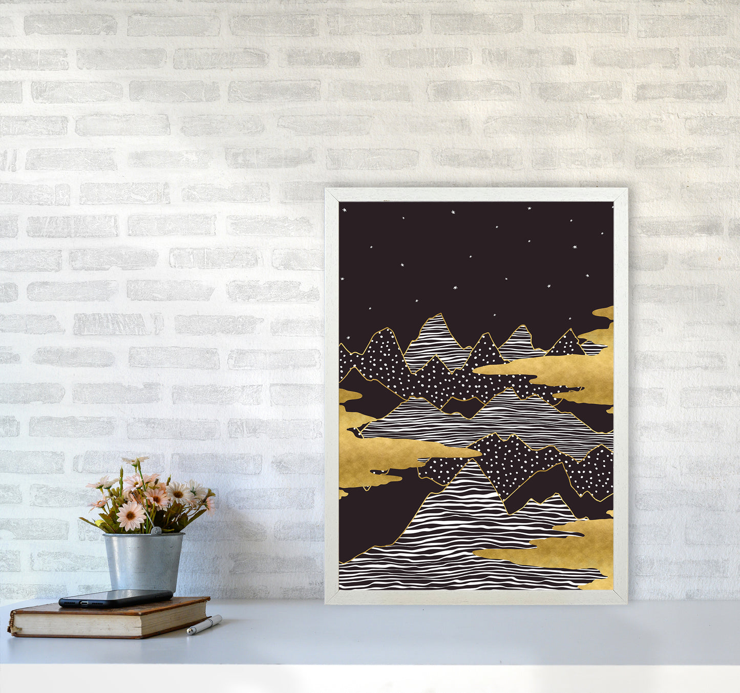 Starry Sky Art Print by Kookiepixel A2 Oak Frame