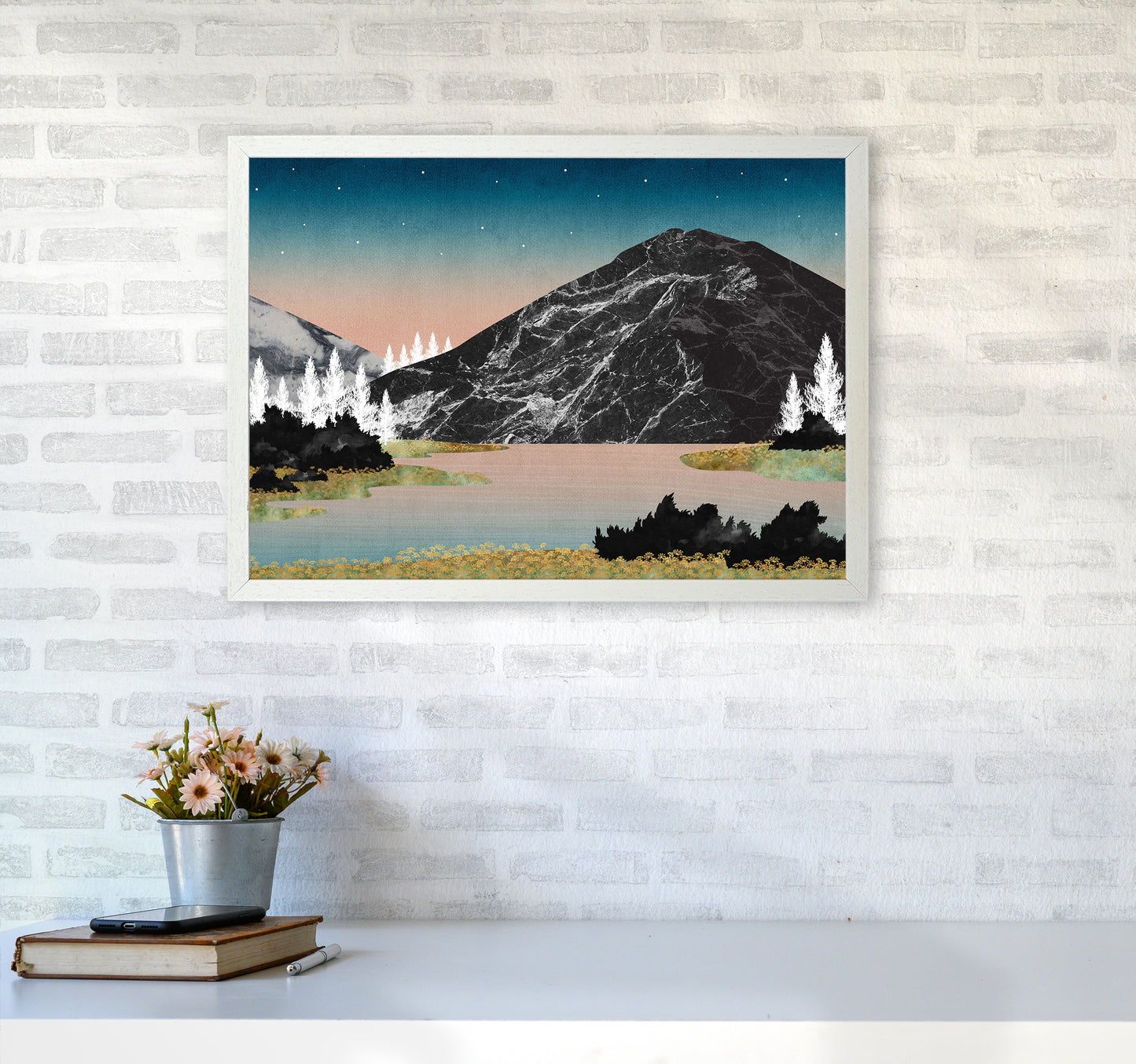 The Lake Art Print by Kookiepixel A2 Oak Frame