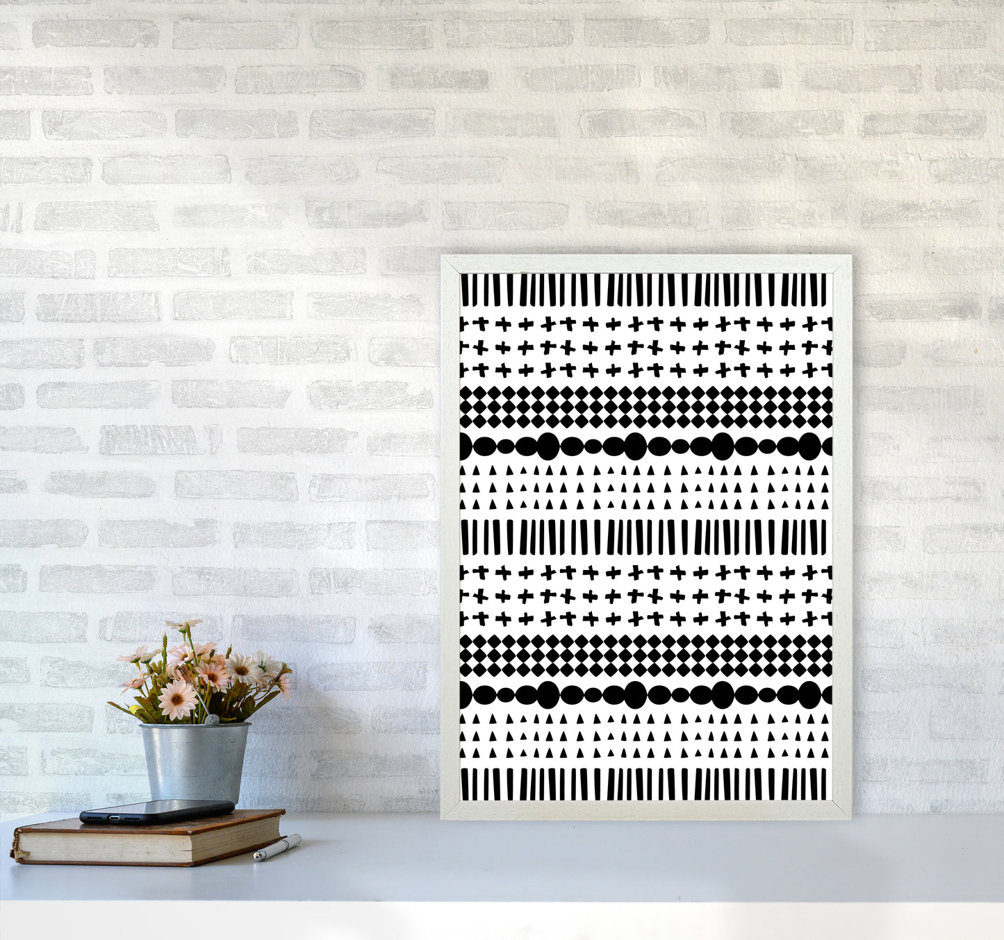 Scandi Pattern No 1 Abstract Art Print by Kookiepixel A2 Oak Frame
