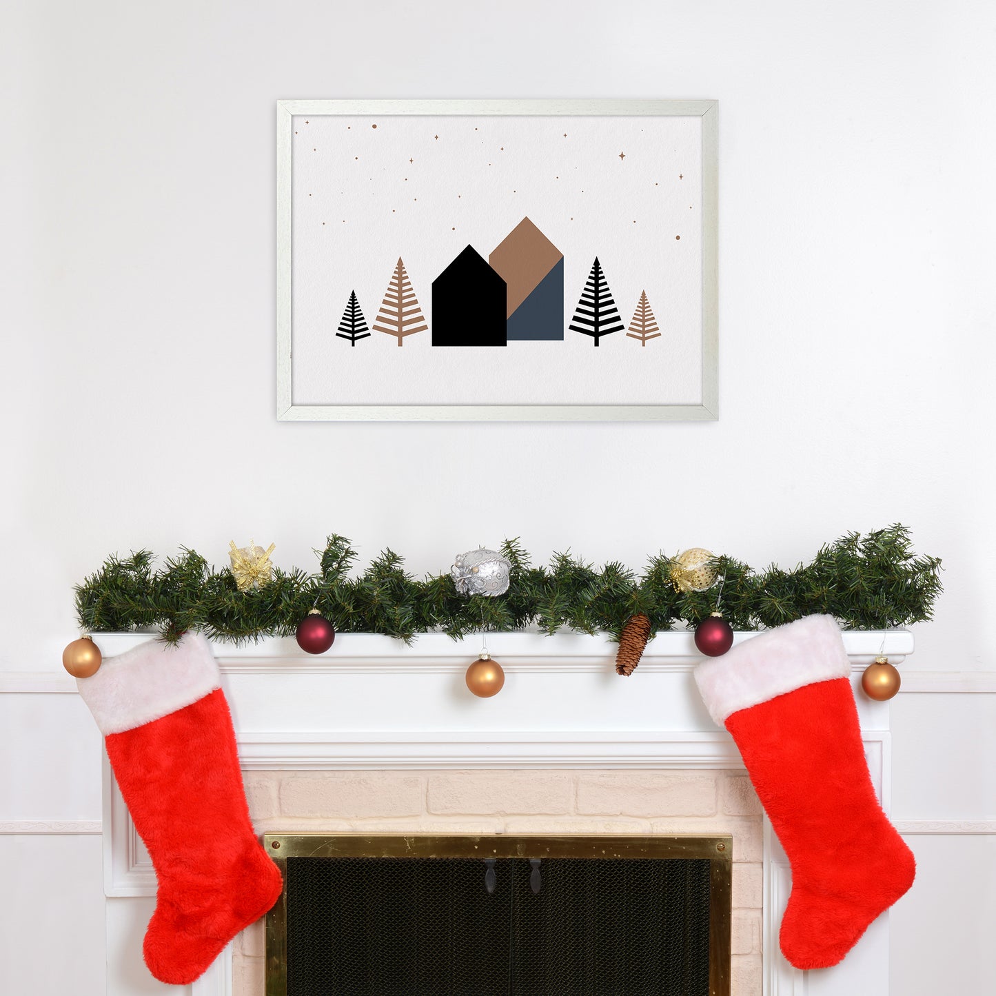 Starry night Landscape Art Print by Kookiepixel A2 Oak Frame