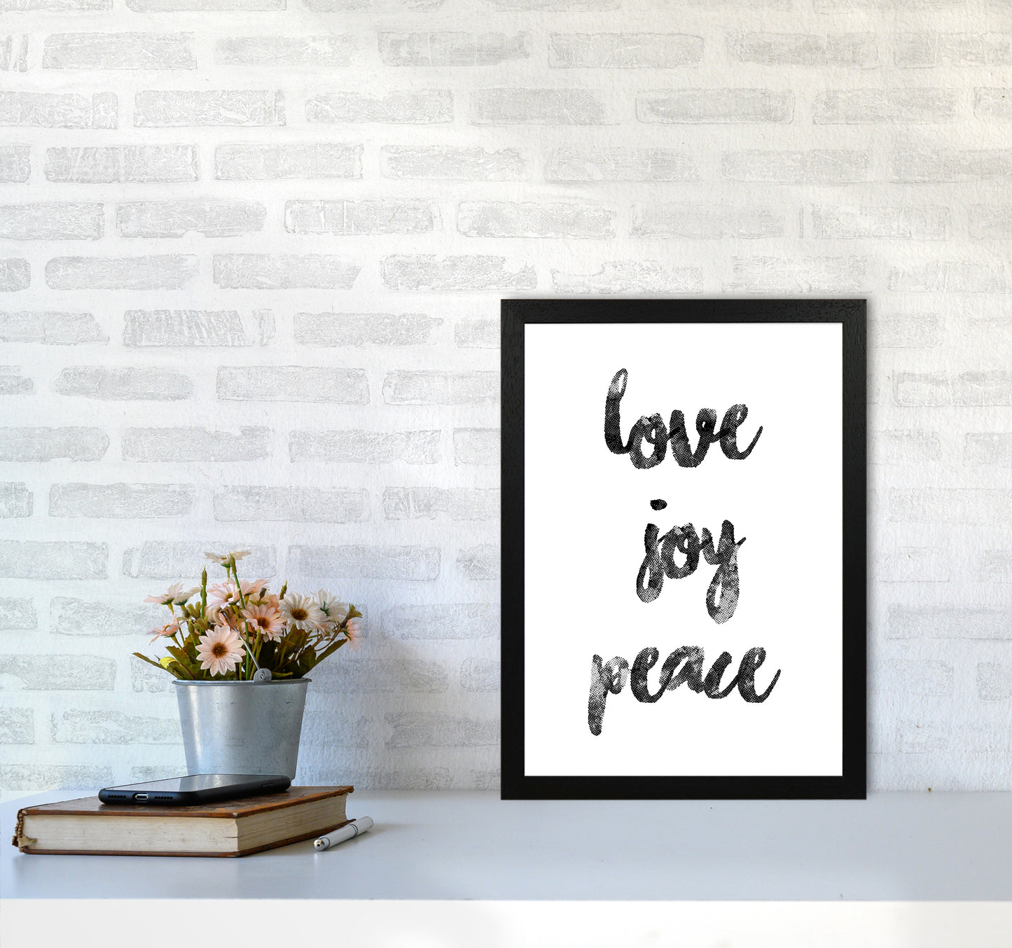 Love Joy Peace Quote Art Print by Kookiepixel A3 White Frame