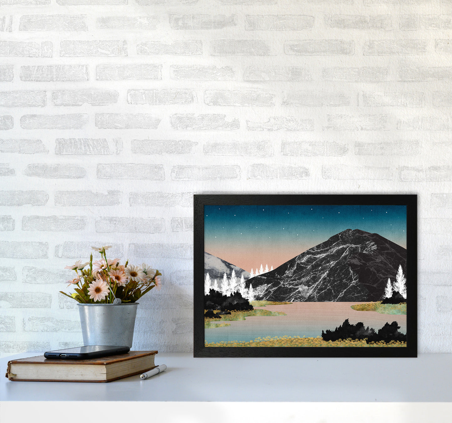 The Lake Art Print by Kookiepixel A3 White Frame