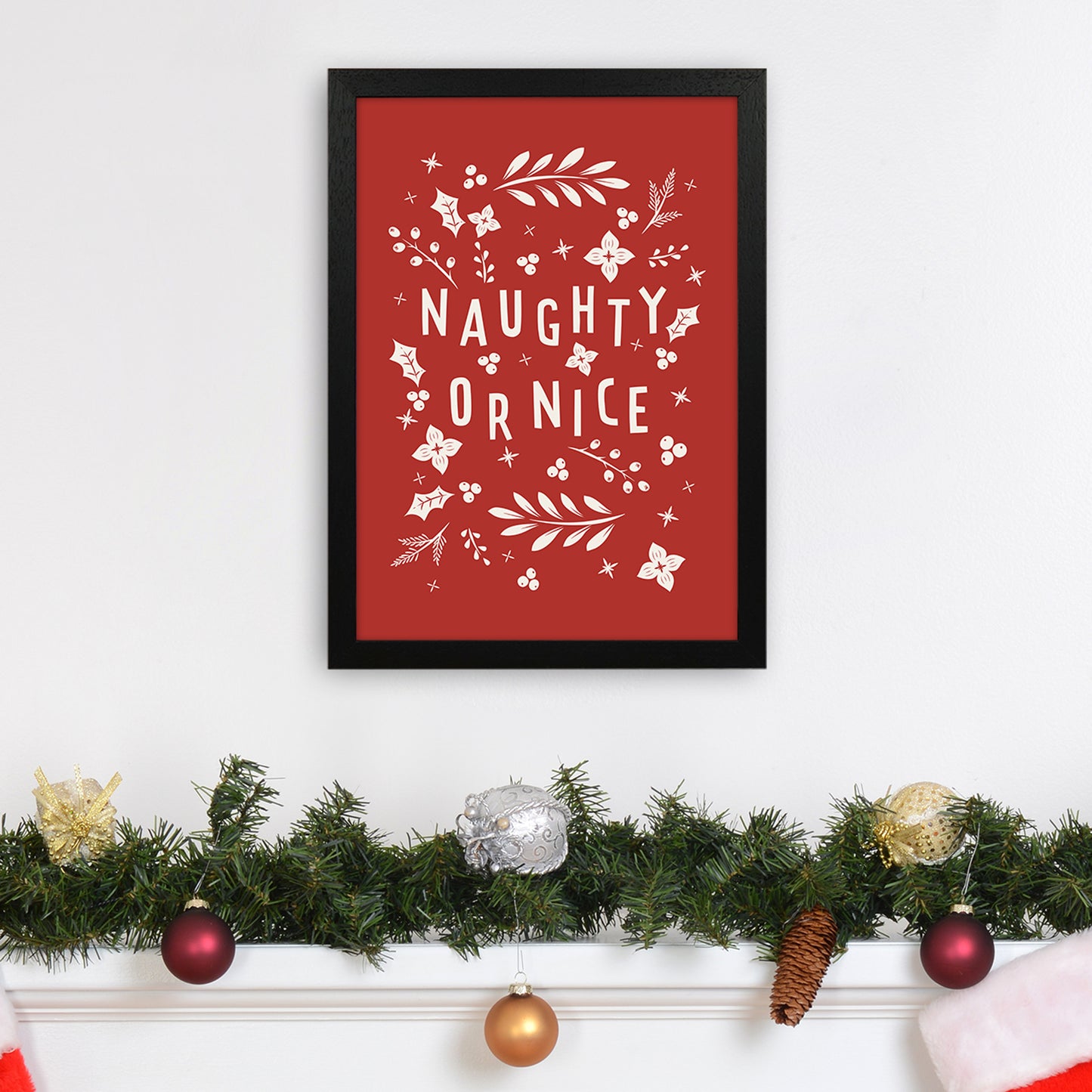 Naught or Nice Christmas Art Print by Kookiepixel A3 White Frame